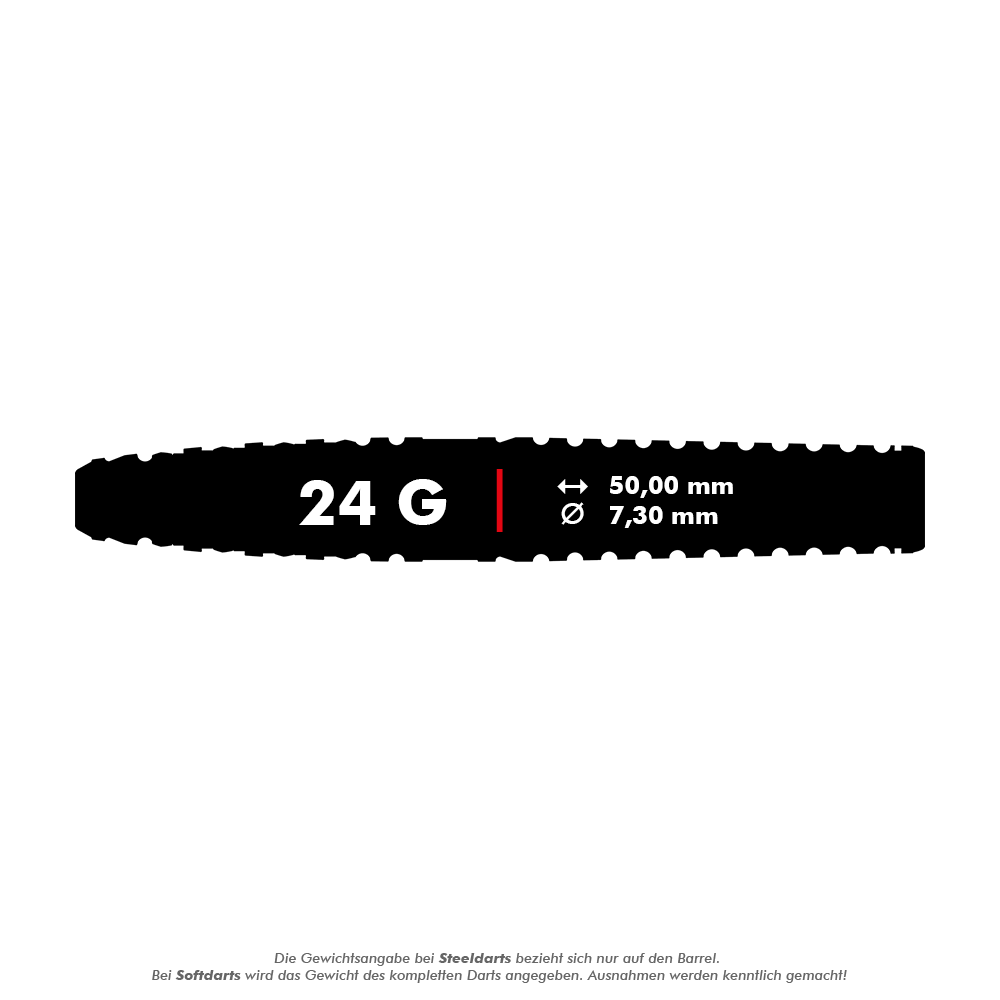 Target Japan Paul Lim The Legend GEN8 Swiss Point Steeldarts - 24g Das Bild zeigt die Produktinformationen für "Target Japan Paul Lim The Legend GEN8 Swiss Point Steeldarts - 24g". Die Darts wiegen 24 Gramm, sind 50,00 mm lang und haben einen Durchmesser von 7,30 mm.