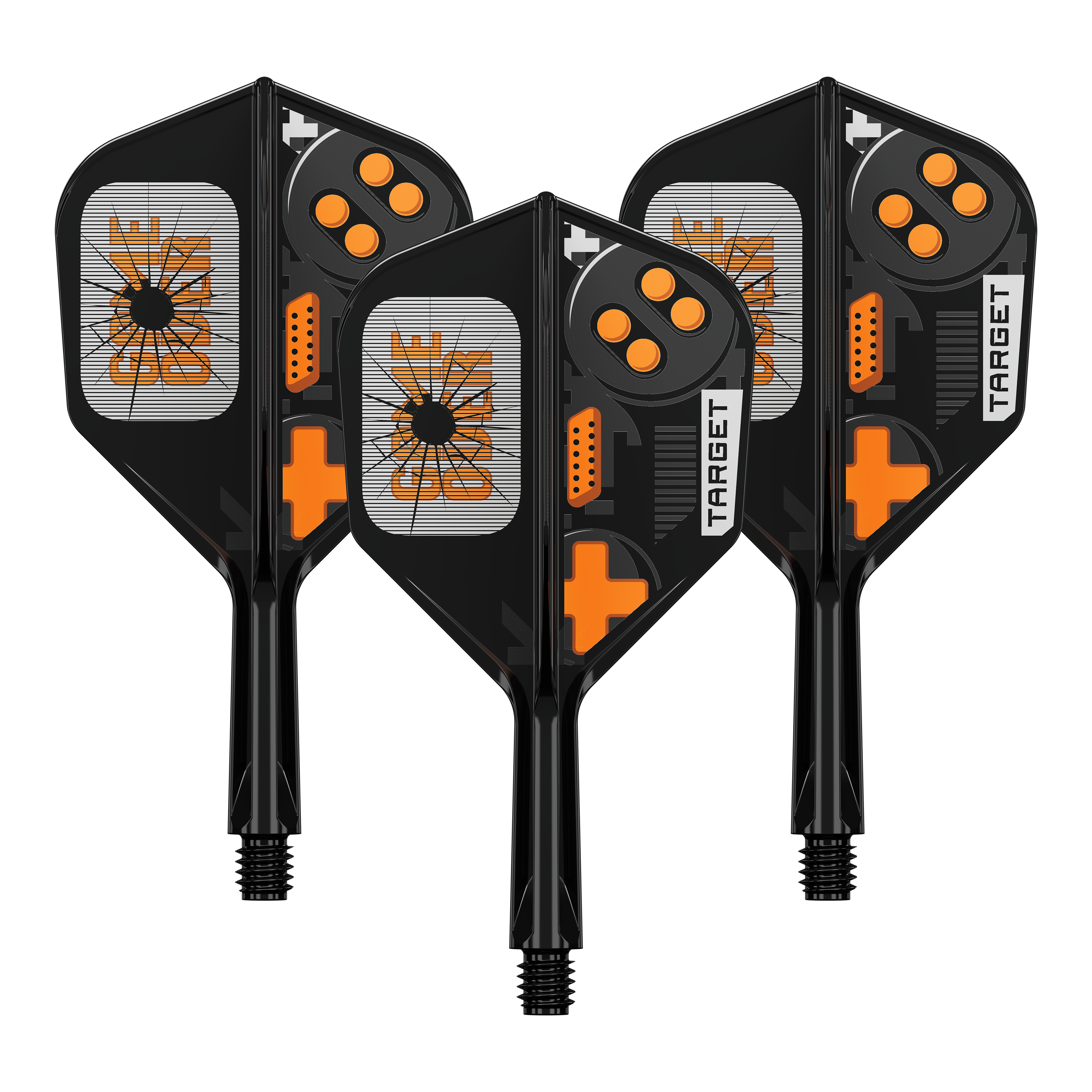 Target K-Flex Game Over No6 Flights Das Bild zeigt ein Set von Dart Flights. Es handelt sich um das Modell 410576 Target K-Flex GameOver No6 Flights 19mm 1Set.