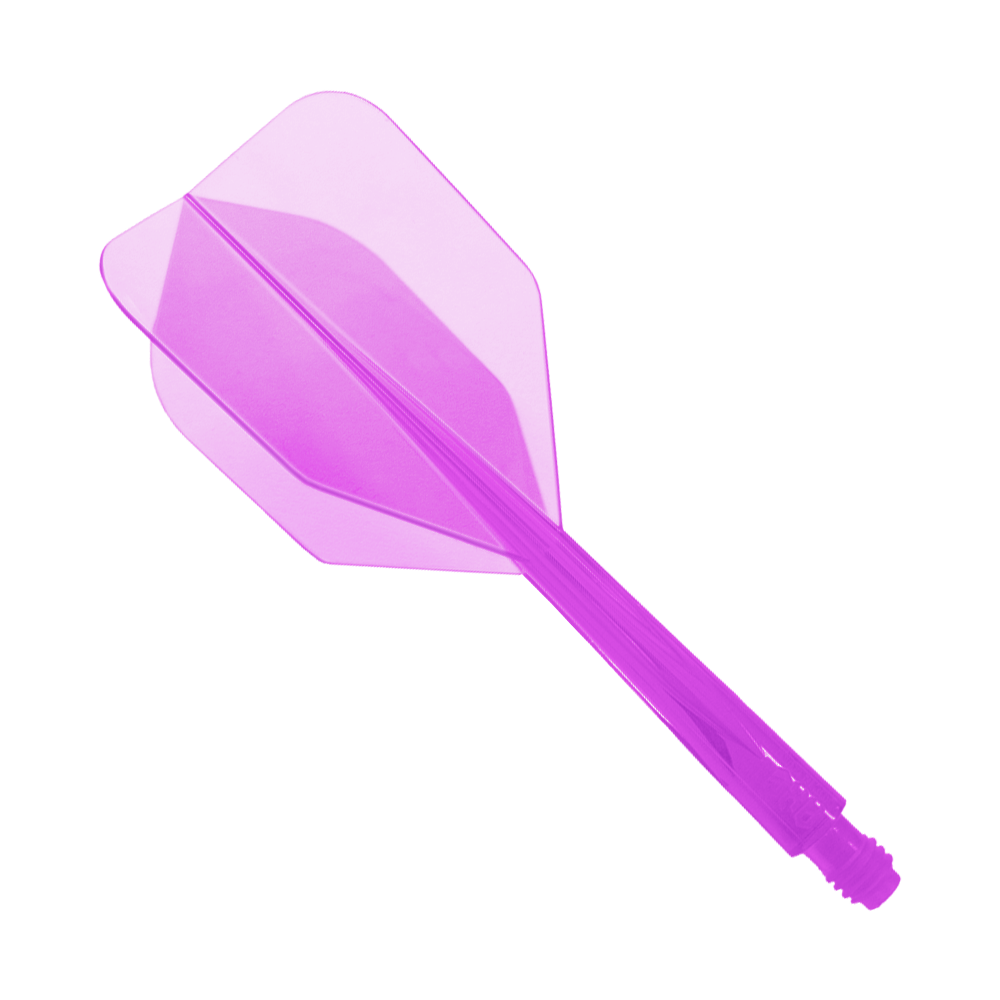Das Bild zeigt ein durchsichtiges, lilafarbenes Dartflight-System. Es ist das Modell "Condor Axe Clear Purple Flight-System" in der Größe Small - XL - 37,5 mm.