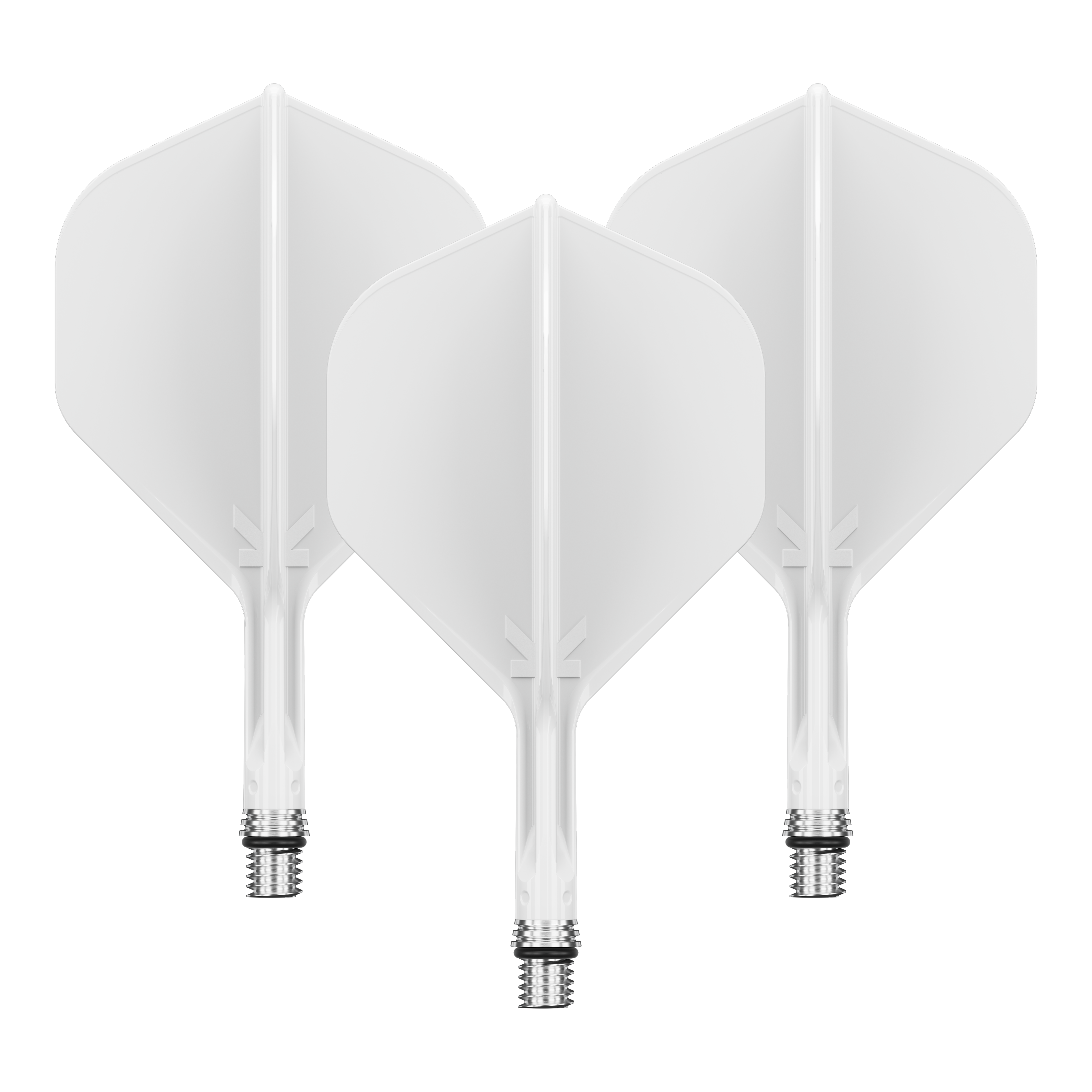 Target K-Shift No2 Standard Flights - White Dieses Bild zeigt ein Set aus weißen Dart Flights. Die Flights scheinen die Größe 19 mm zu haben.