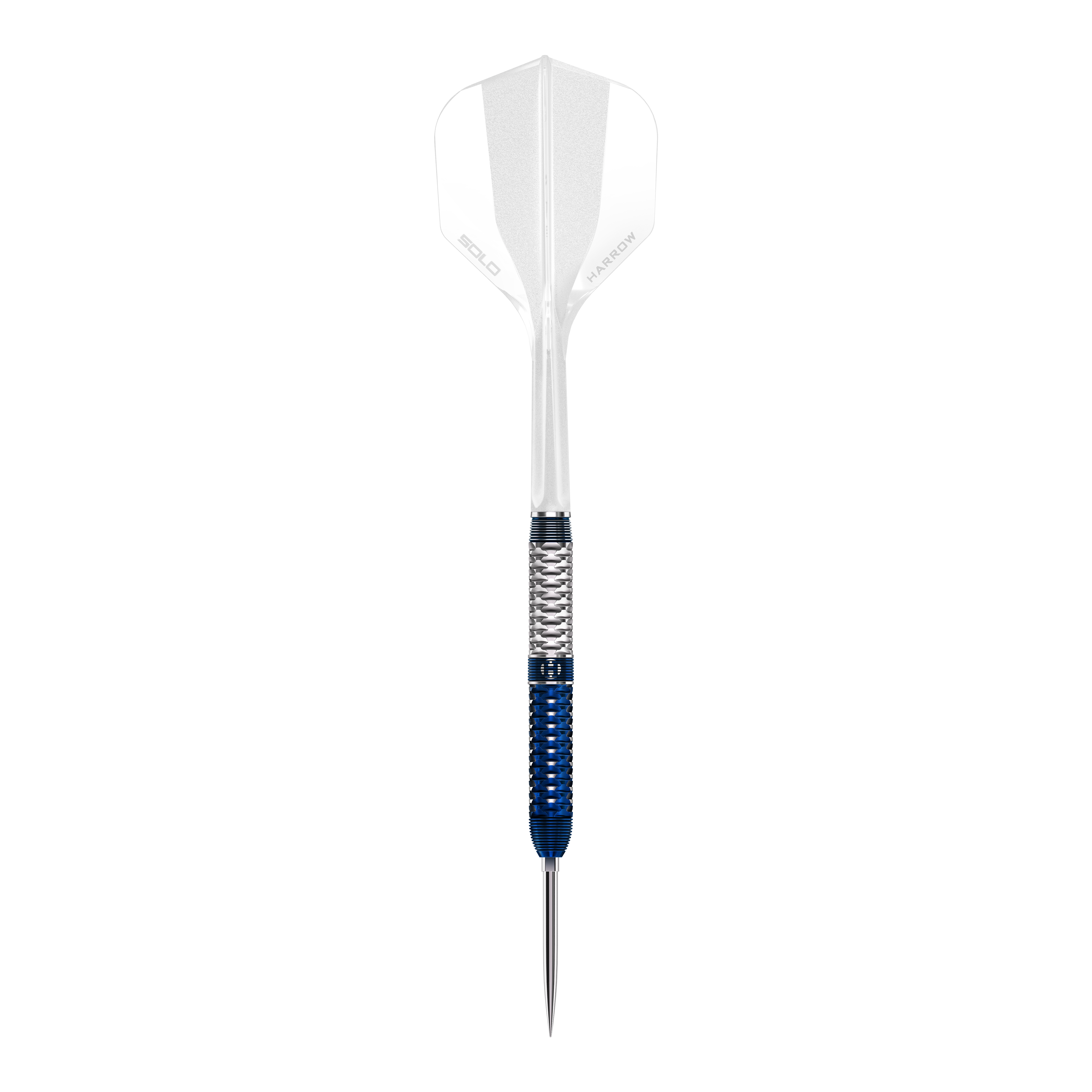 Dieses Foto stellt die Harrows GEO Parallel Quick Point Steeldarts dar. Die Darts sind aus einer bestimmten Perspektive gezeigt.