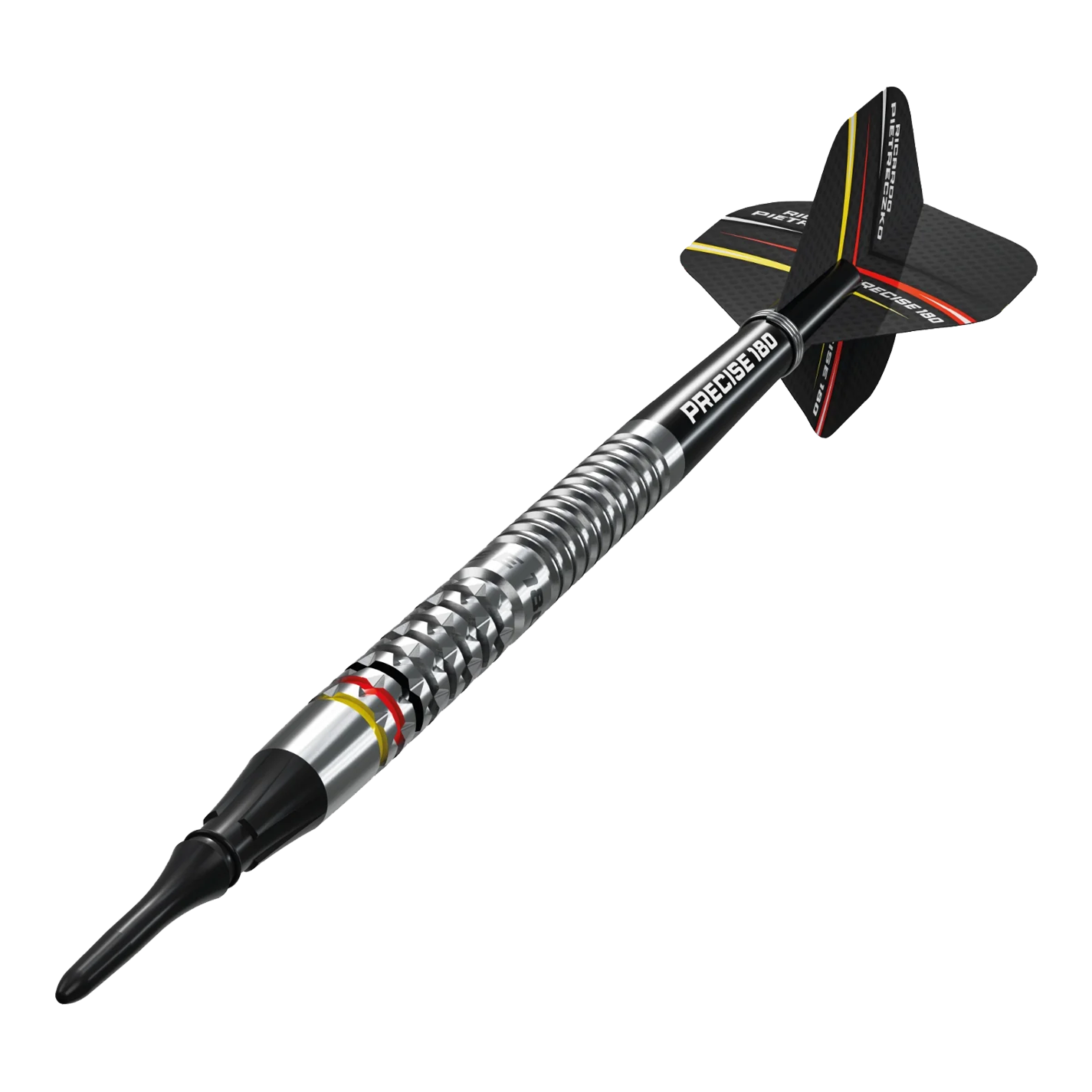 Das Bild zeigt die Precise 180 Ricardo Pietreczko GEN1 Softdarts. Diese Darts sind speziell für Softdart-Liebhaber entwickelt.