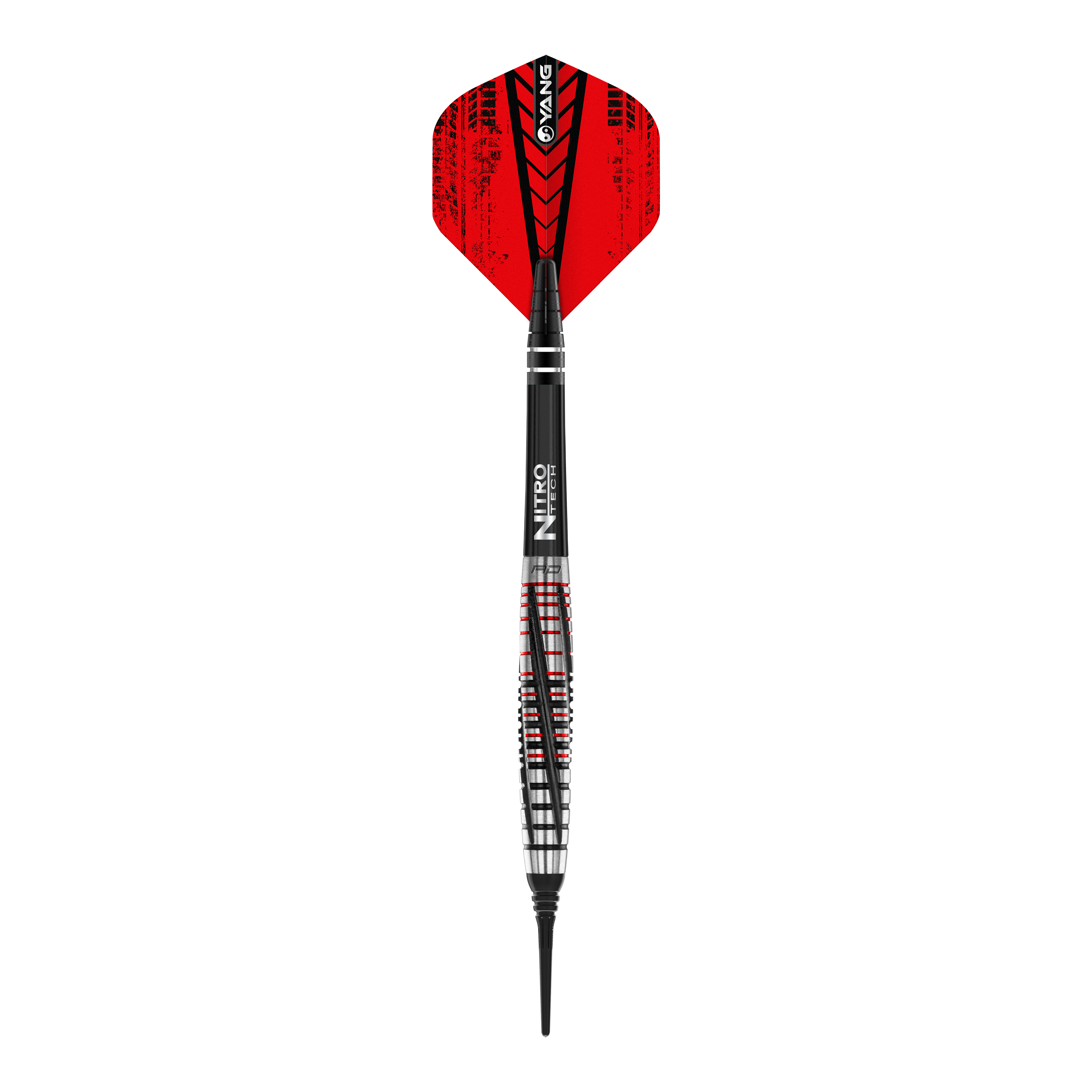 Red Dragon Rifle Soft Darts - 20g Das Bild zeigt einen Red Dragon Rifle Softdart mit einem Gewicht von 20 Gramm. Der Dartpfeil hat rote Flights und ein schwarz-silbernes Barrel mit roten Akzenten.