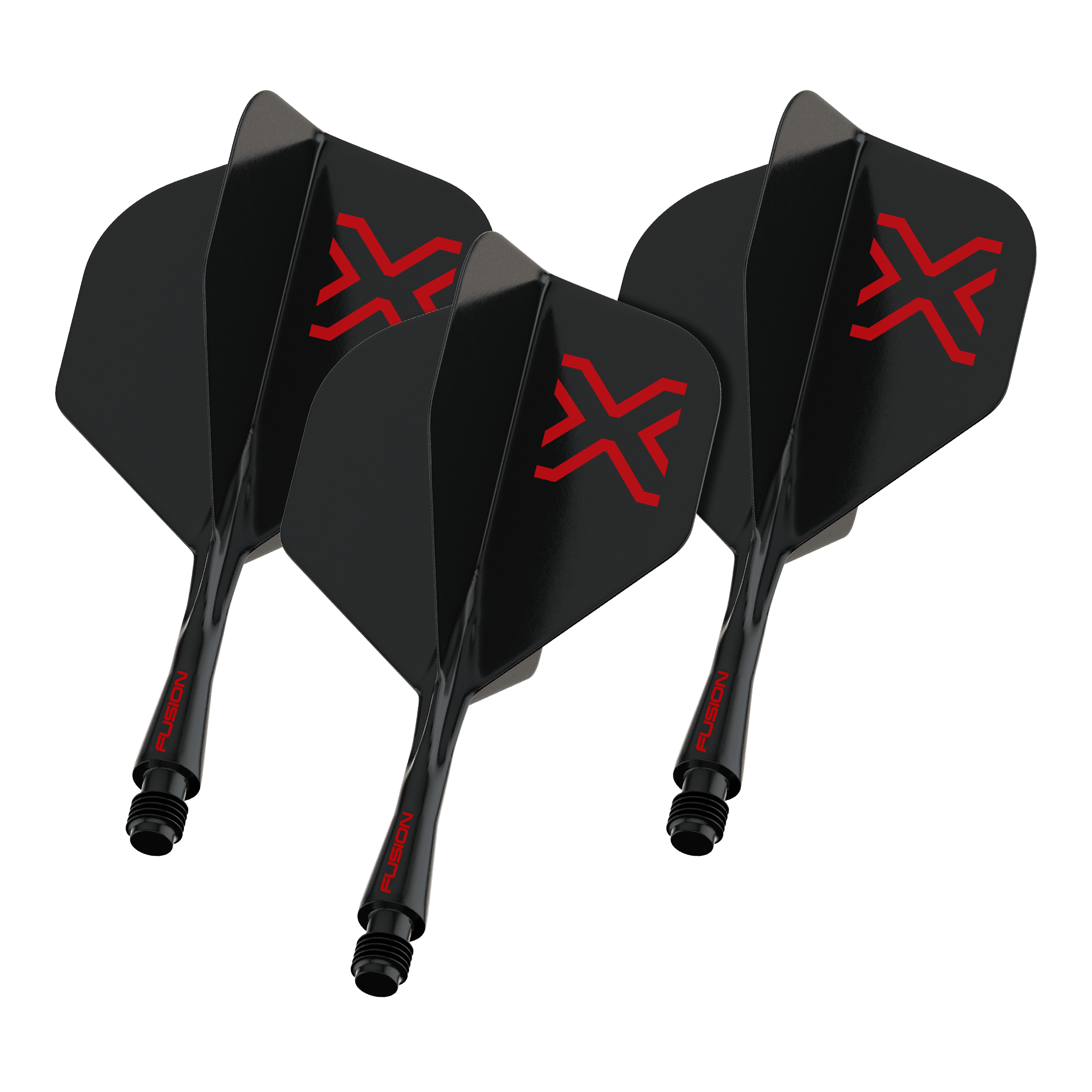 Das Foto zeigt einen Artikel namens 8863_Winmau_Fusion_Blade_X_No2_Standard_Flights_Schwarz_22mm_1Set. Vermutlich handelt es sich um ein Set schwarzer Dart-Flights der Größe 22mm.