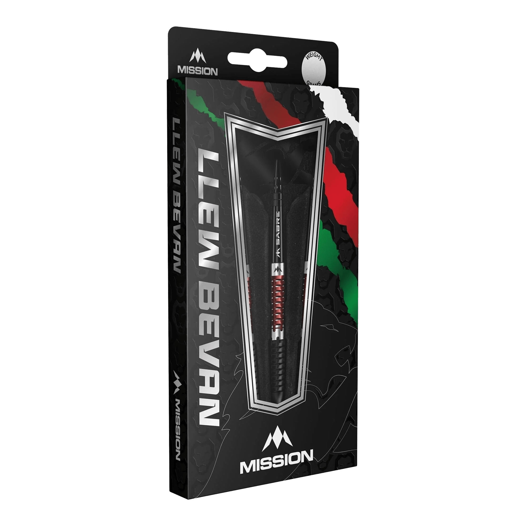 Mission Llew Bevan Black Red Electro Steeldarts - 23g. Elegante Steeldarts in Schwarz und Rot, ideal für Dartspieler.