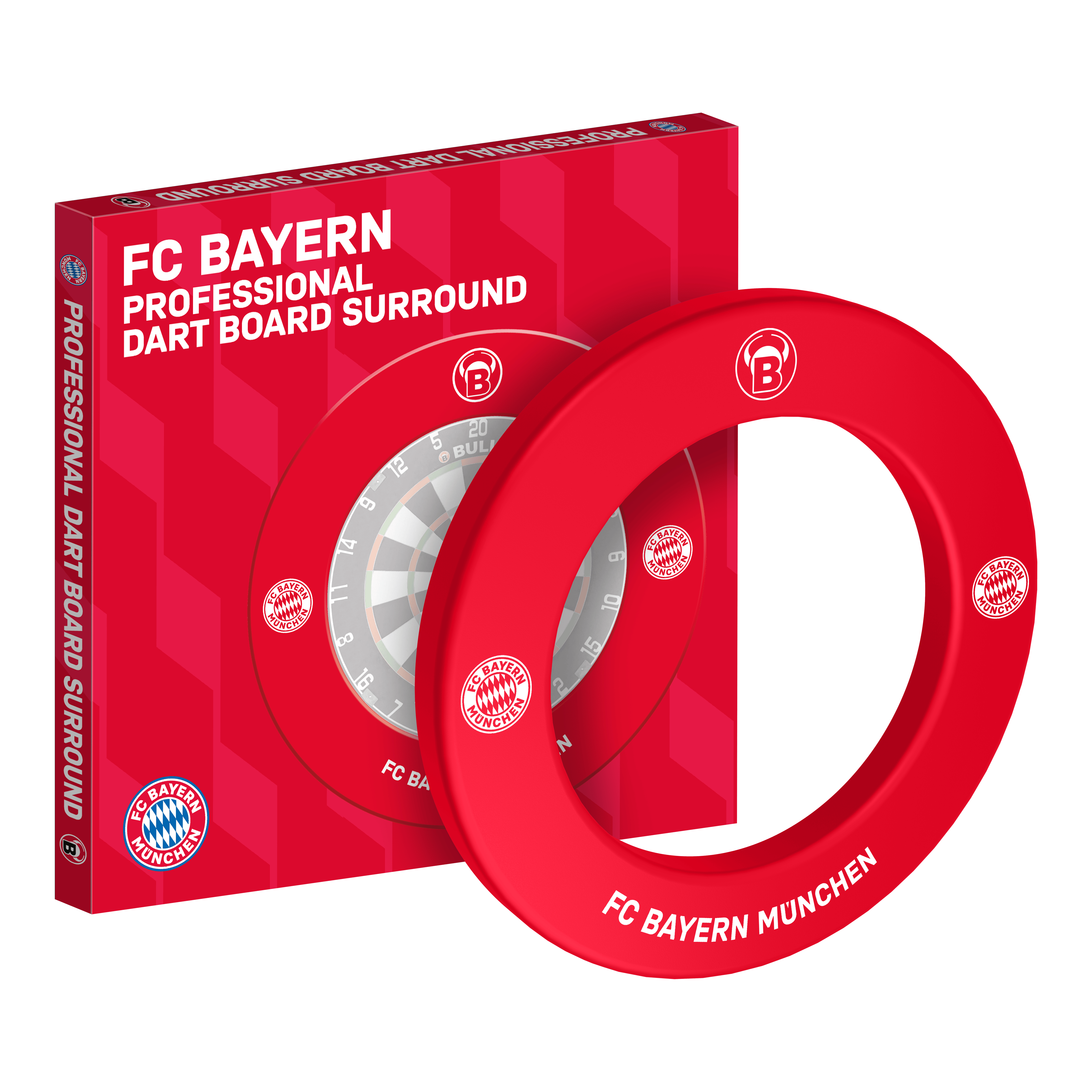 Bulls FC Bayern Munich Premium Dartboard Surround Abgebildet ist das Bulls FC Bayern München Premium Dartboard Surround. Die Dartboard-Umrandung ist im Stil des FC Bayern München gestaltet.