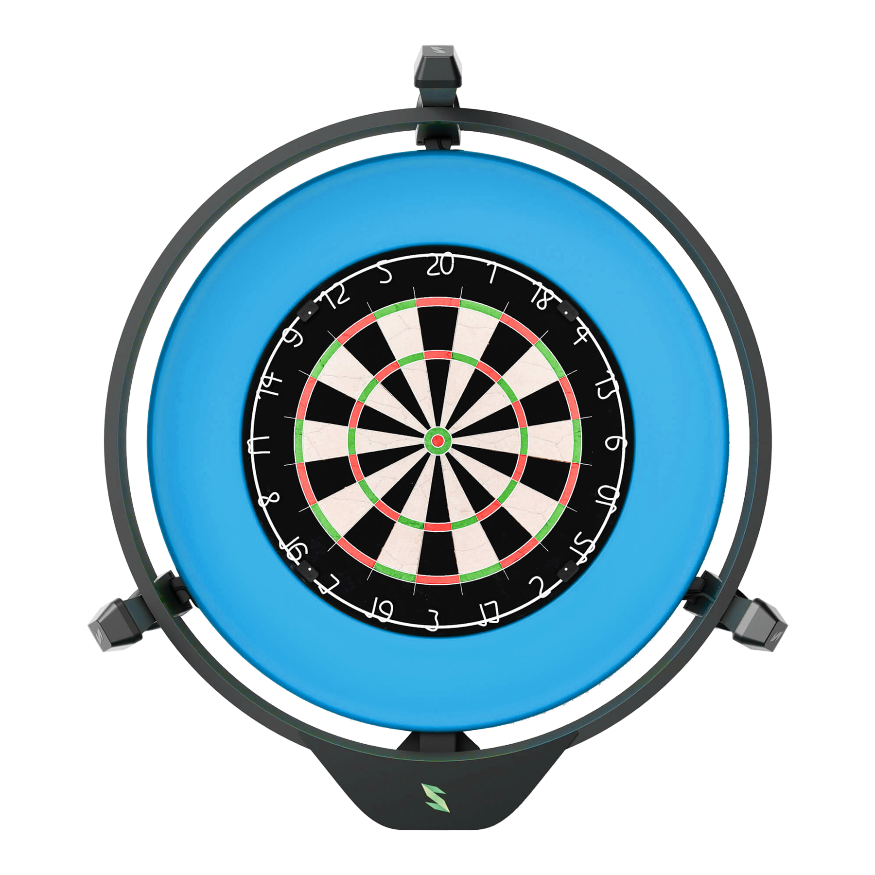 Scolia Home 2 FLEX - Electronic Autoscoring System with Lighting Ring 2026 Dieses Bild zeigt das Produkt "Scolia Home 2 FLEX - Elektronisches Score-System mit Beleuchtungsring". In der Mitte befindet sich eine Dartscheibe, die von einem leuchtenden blauen Ring umgeben ist.