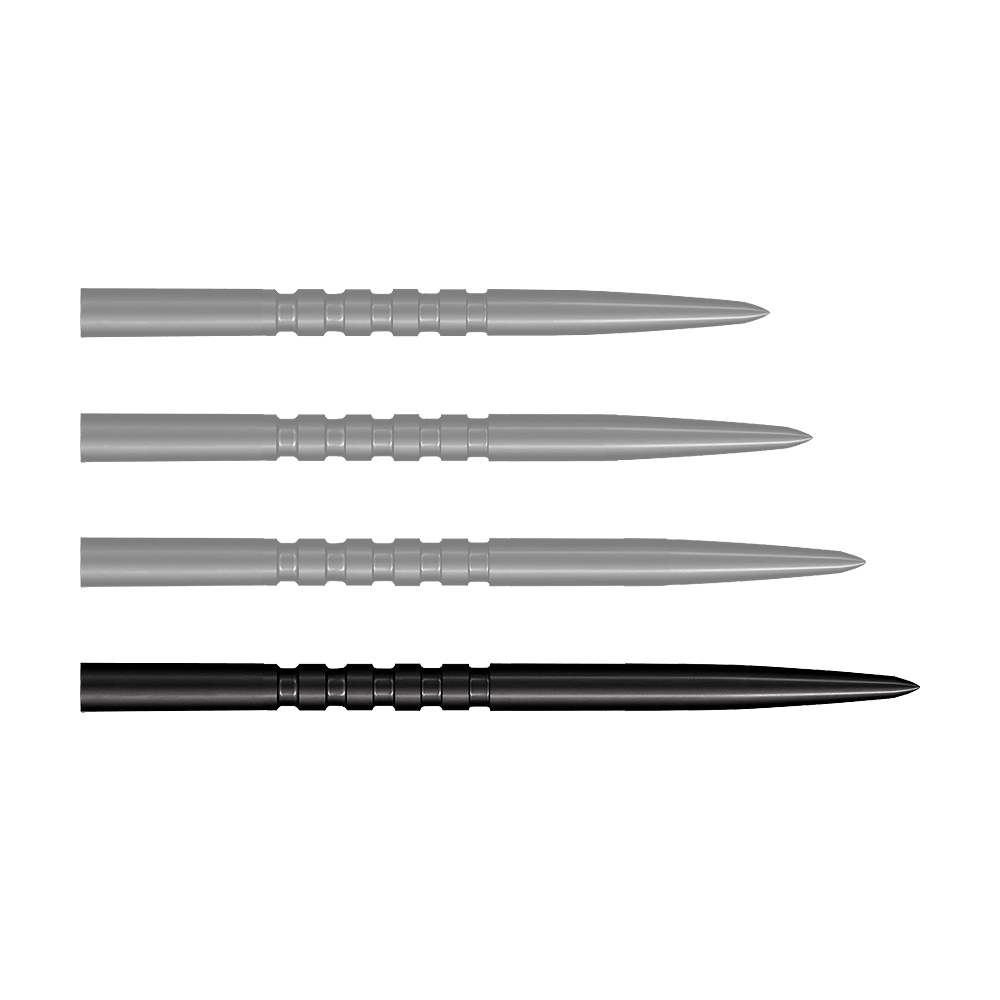 Shot Grip Point steel dart tips - Black Ein Bild zeigt ein Produkt mit dem Namen SM3823_Shot_Grip_Point_Steeldartspitzen_Schwarz_45mm_1. Das Produkt ist wahrscheinlich eine Dartspitze in schwarzer Farbe.