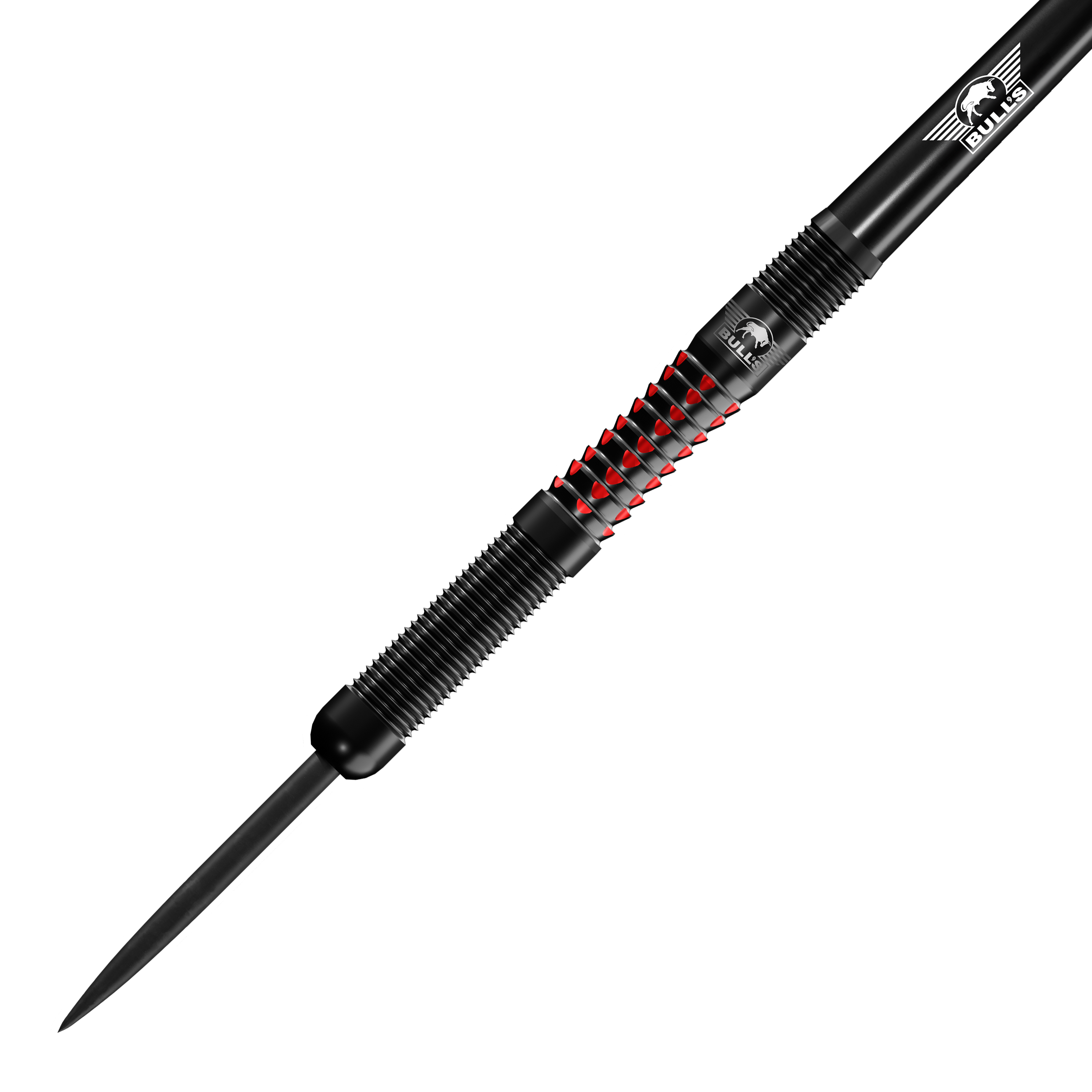 Bulls NL Benjamin Pratnemer steel darts - 20g Auf dem Bild ist der Bulls NL Benjamin Pratnemer Steeldart mit 20g Gewicht zu sehen. Der Dart hat ein schwarzes Design mit roten Akzenten und feinen Rillen für besseren Halt.