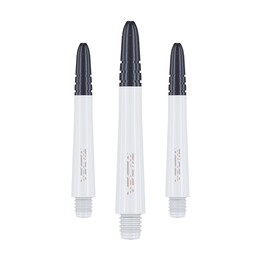 7025-202_Winmau_Vecta_Shafts_Weiss_40mm_16b0UEBsrHQfeN Das Bild zeigt drei Winmau Vecta Shafts in Weiß. Die Dartschäfte sind weiß mit einem schwarzen oberen Ende.