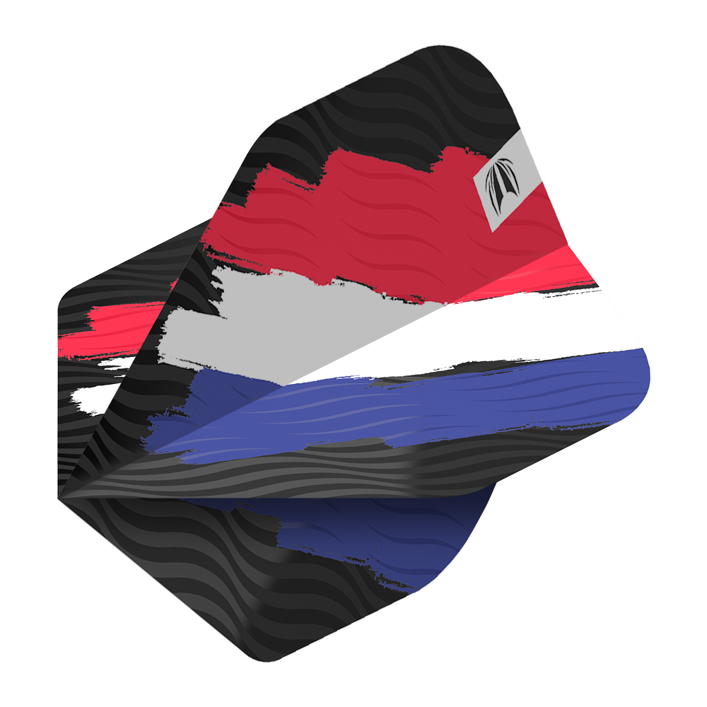 TG12_335770_Target_ProUltra_Flag_Holland_No2_Standard_Flights_2 Das Bild zeigt das Produkt „Target ProUltra Flag Holland No2 Standard Flights“. Die Dart-Flights sind in den Farben der niederländischen Flagge gestaltet: Rot, Weiß und Blau.