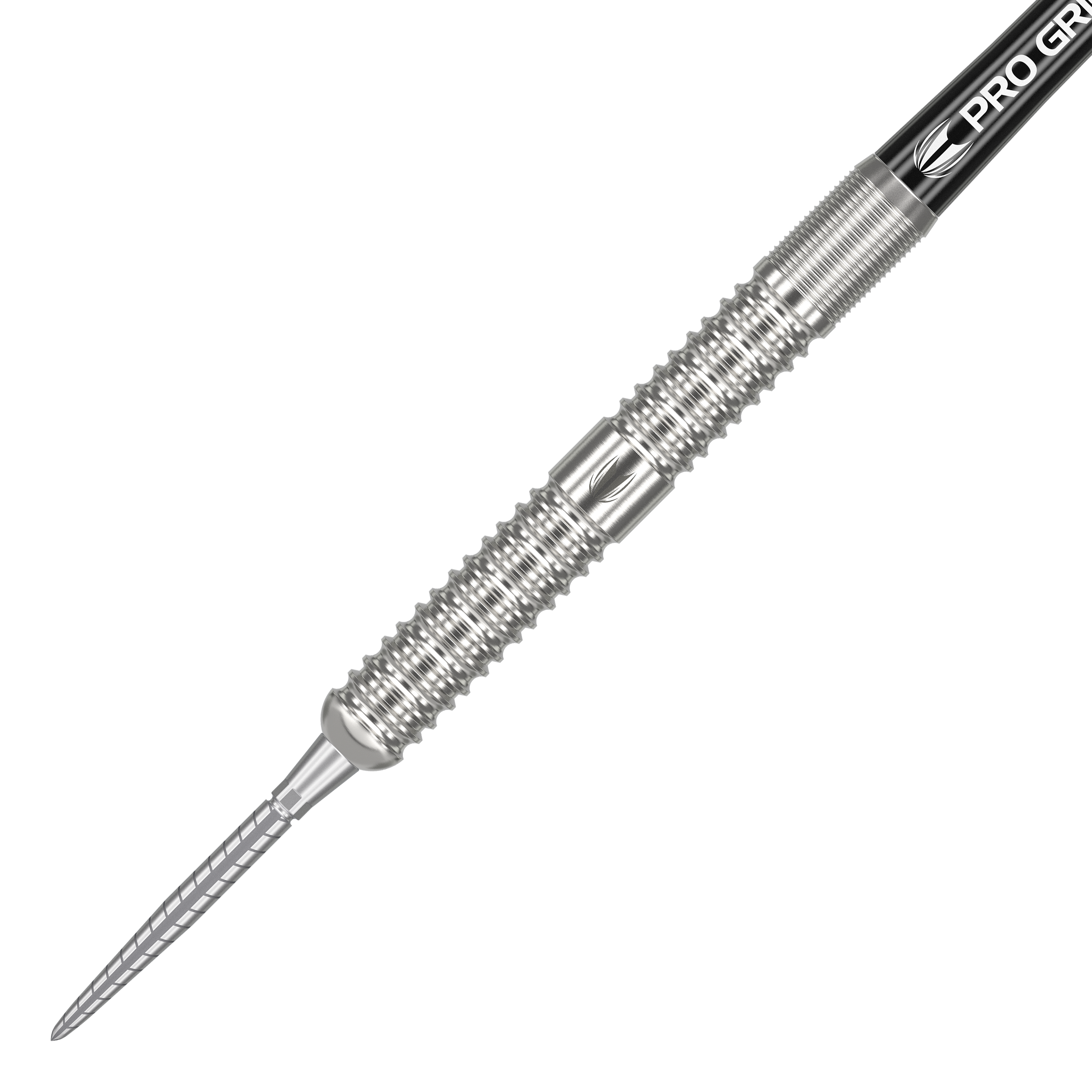 Target Sebastian Bialecki GEN1 Swiss Point Steeldarts - 22g Auf dem Bild ist ein steeldart mit silbernem, gerilltem Barrel und spitzem Metallkopf zu sehen. Es handelt sich um das Produkt "Target Sebastian Bialecki GEN1 Swiss Point Steeldarts - 22g".