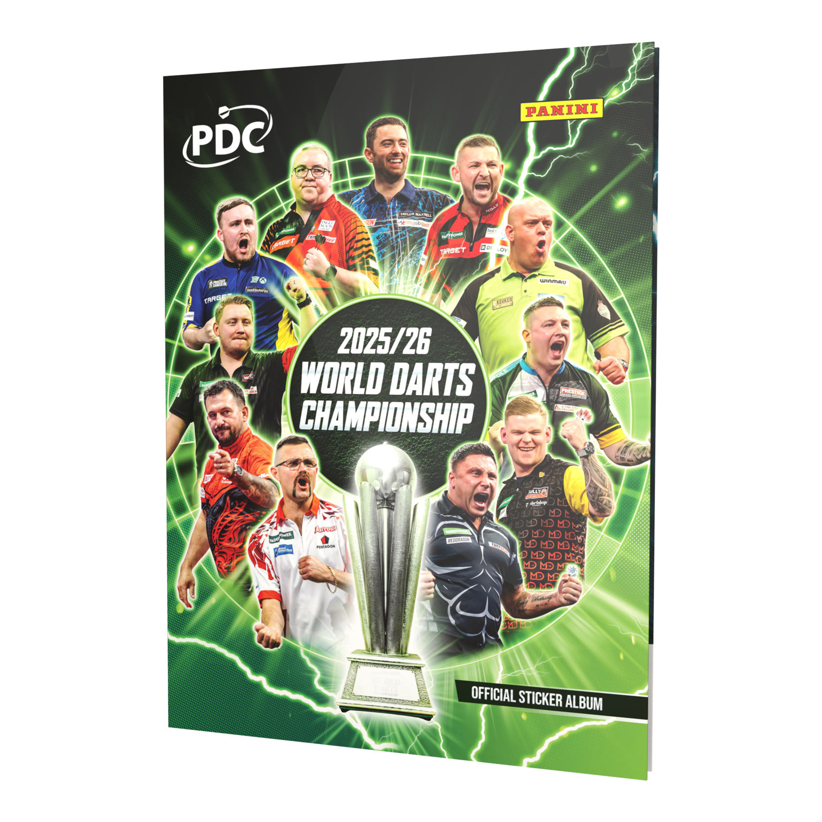 Panini PDC World Darts Championship 2025/26 - Official Sticker Hardcover Collector's Album Abgebildet ist das Panini PDC World Darts Championship 2025/26 - Official Sticker Hardcover Sammelalbum. Dieses Sammelalbum bietet Platz für Sticker zur Darts-Weltmeisterschaft.