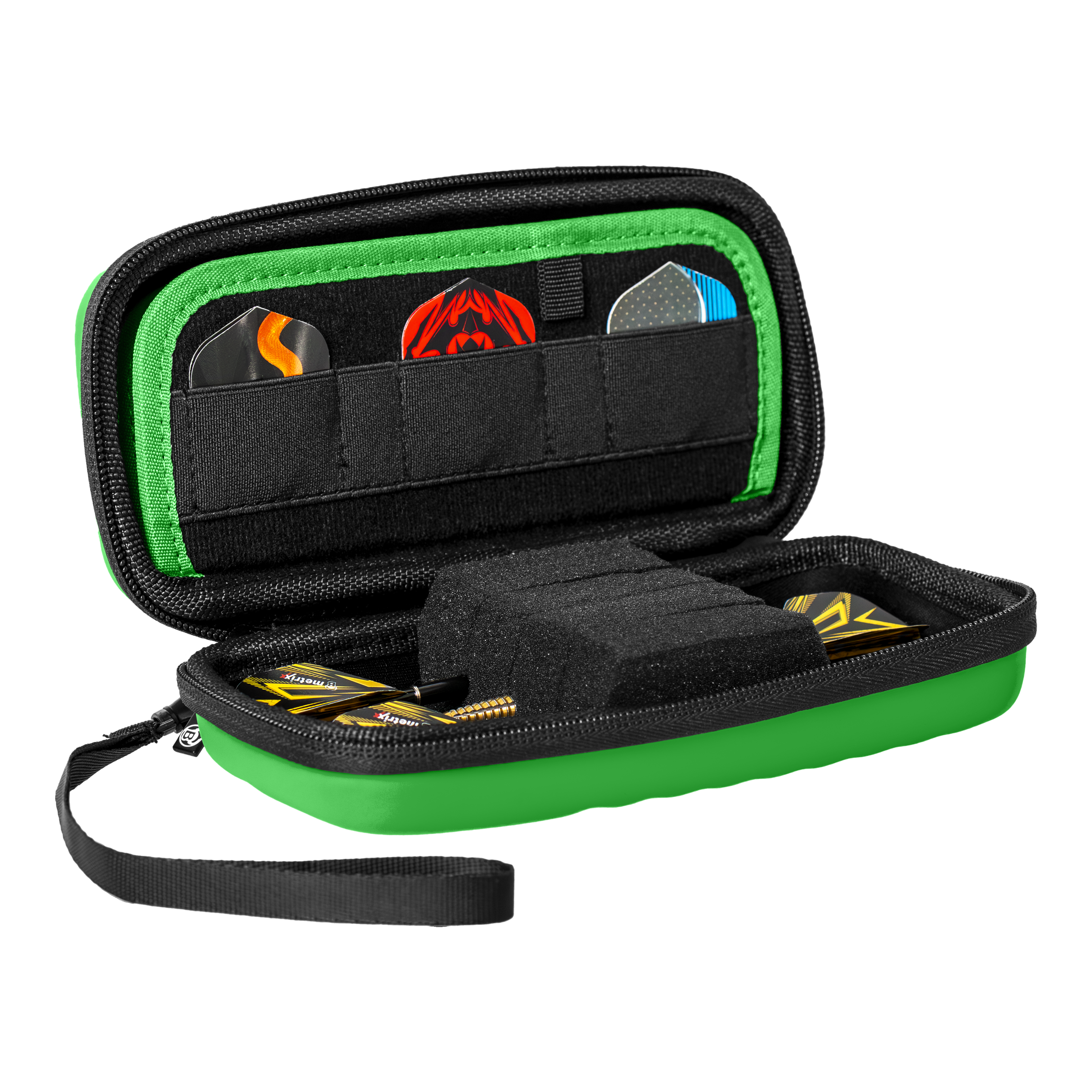 Das Bild zeigt das Produkt Bulls Orbis S Dartcase in Grün. Es handelt sich um ein kompaktes Dartcase zur Aufbewahrung von Dart-Zubehör.