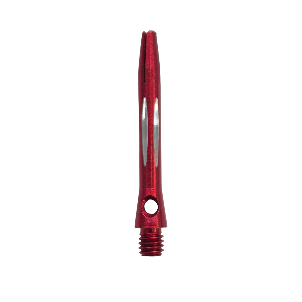Dieses Bild zeigt den Diamond Cut Aluminium Shafts - Rot - 35mm. Es ist ein Dart-Schaft aus rotem Aluminium mit Diamantschliff und 35mm Länge.