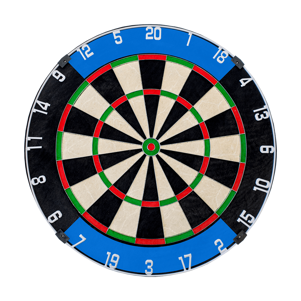 MCDB_Dartboard_mit_Wunschtext_HD_2 Das Bild zeigt eine klassische Dartscheibe mit farbigen Segmenten und Zahlen. Im äußeren blauen Bereich kann ein individueller Wunschtext eingefügt werden.