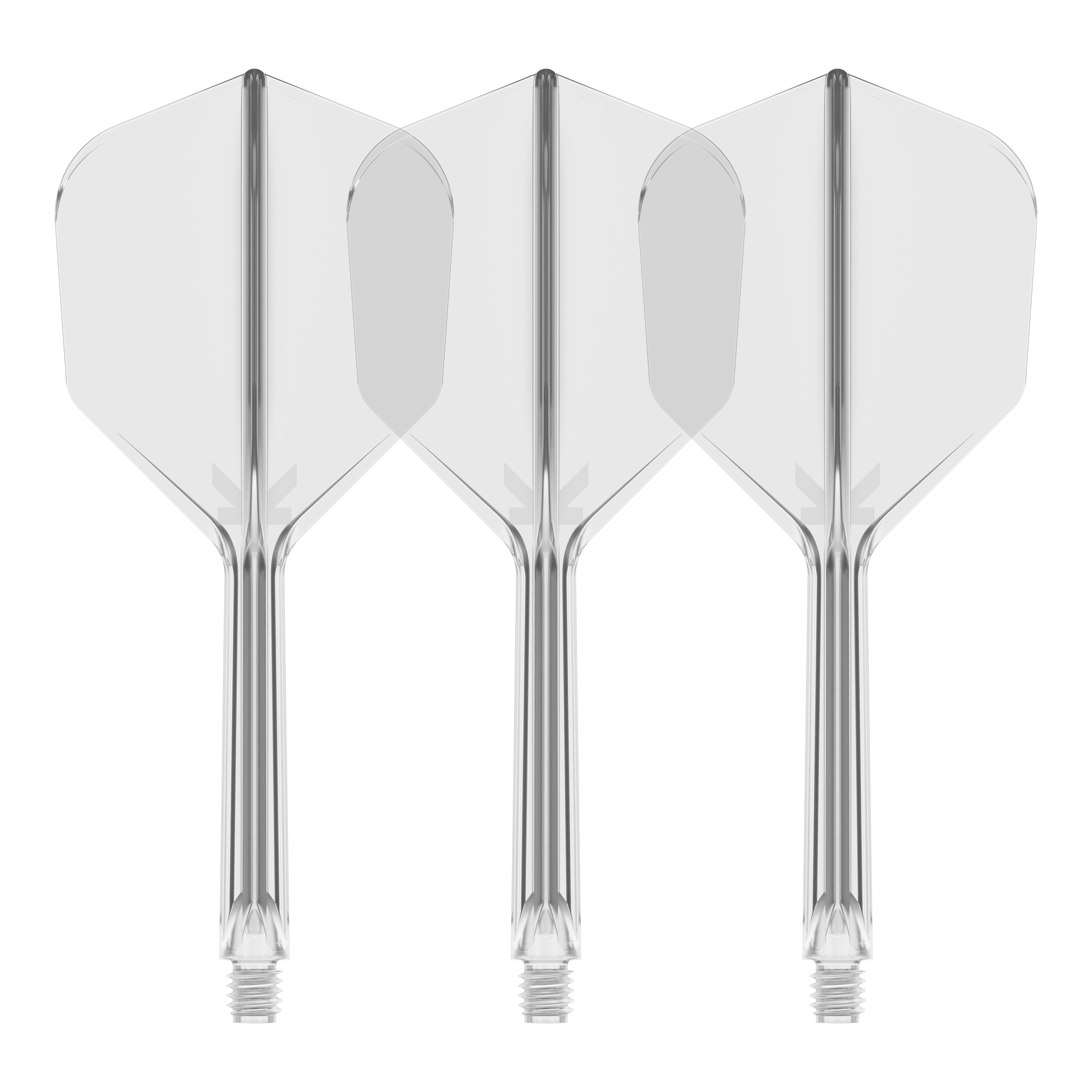 Target K-Flex No6 Flight System - Clear Es ist ein Flight-System abgebildet, vermutlich das Target K-Flex No6 Clear mit 33 mm Länge. Das Bild zeigt ein transparentes Dart-Zubehör.