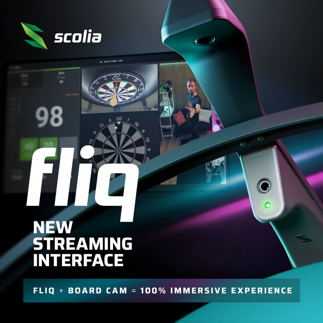Scolia Fliq Camera Hier sieht man die Scolia Fliq Kamera. Die Kamera wird für die Erfassung von Dartscheiben verwendet.