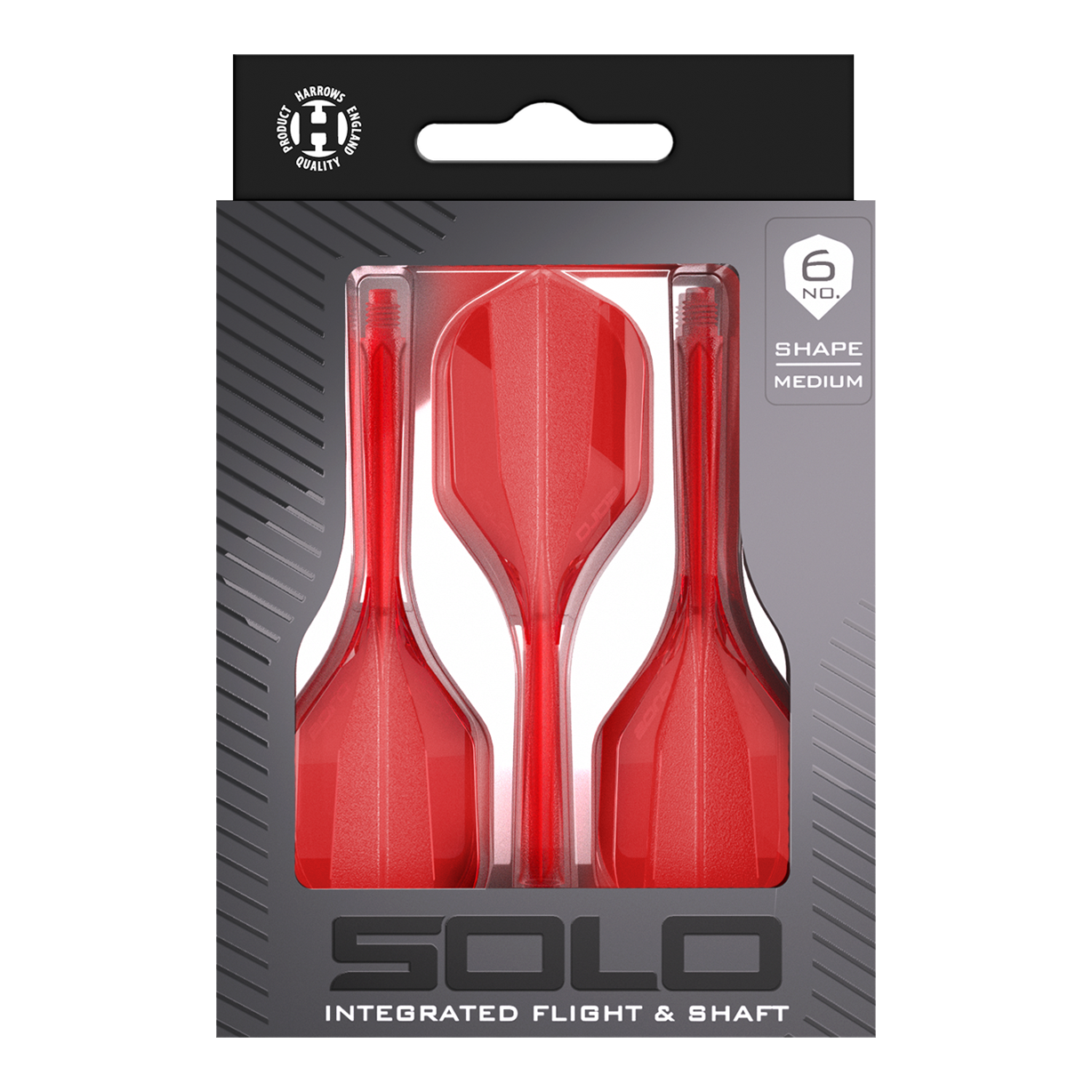 Harrows Solo No6 Flight Shaft System - Red Das Bild zeigt das Harrows Solo No6 Flight-Shaft-System in Rot. Es ist eine Kombination aus Flight und Schaft für Darts.