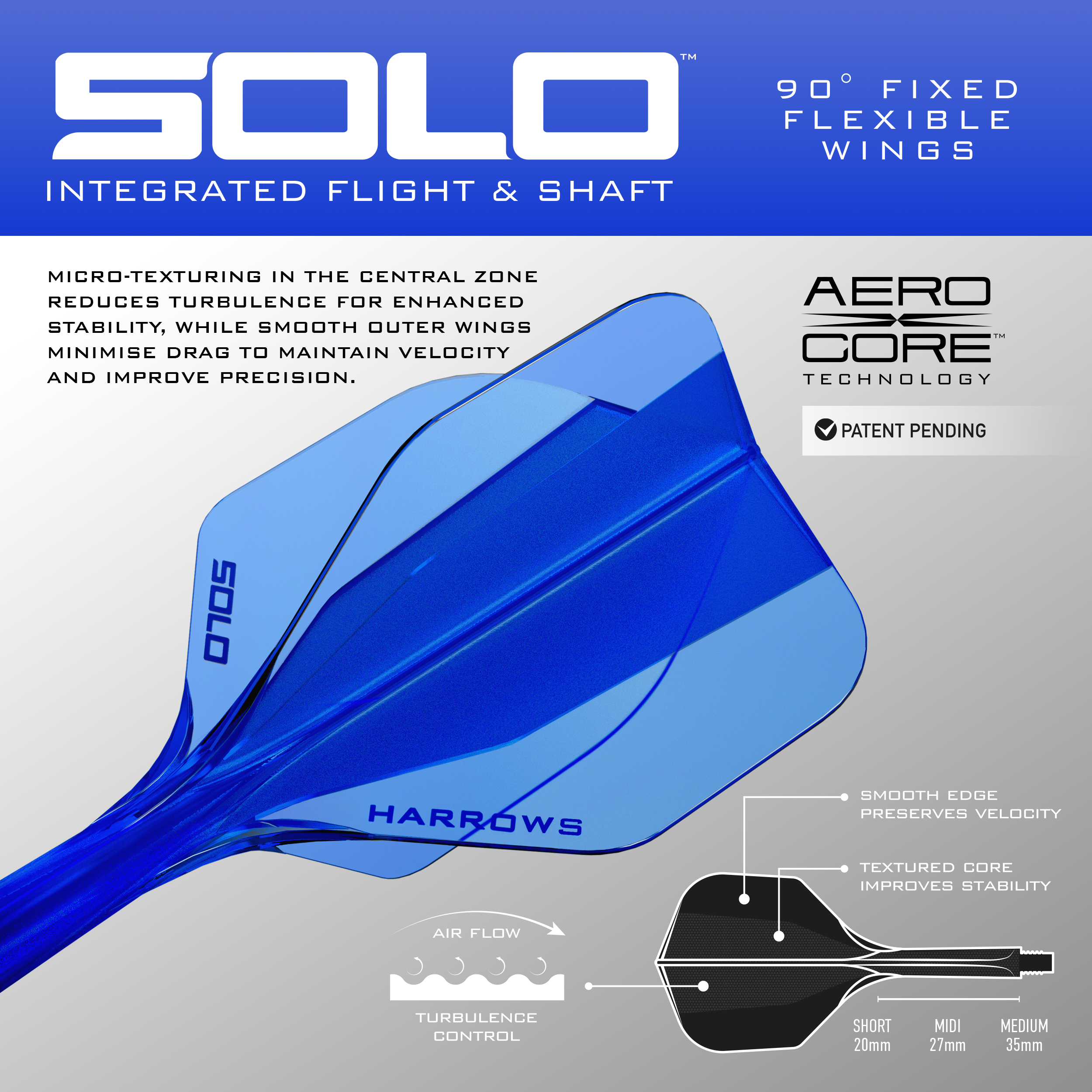 Harrows Solo No6 Flight Shaft System - Blue Zu sehen ist das blaue Harrows Solo No6 Flight-Shaft-System. Dieses Produkt wird für Dartpfeile verwendet.