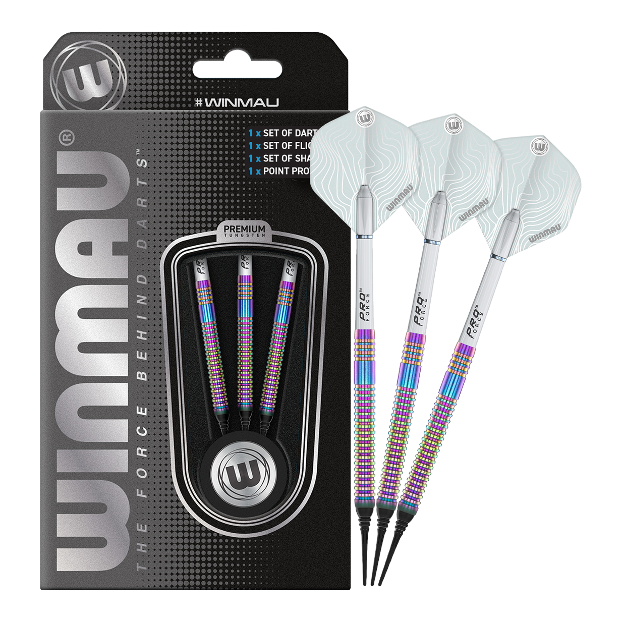 Zu sehen sind die Winmau Solaris Urban Softdarts mit 21 Gramm Gewicht. Dieses Set eignet sich für präzises Dartspielen.
