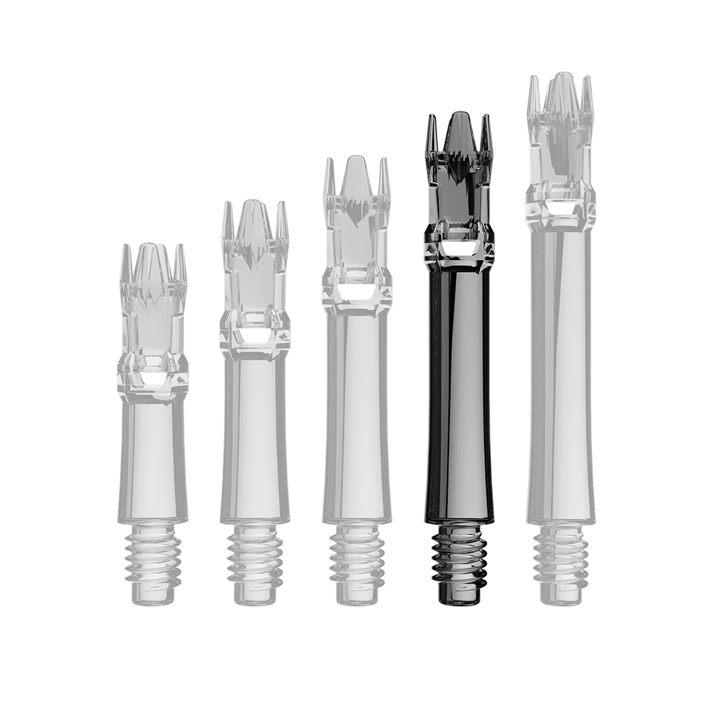 L-Style L-System Replacement Shafts - Clear Black Abgebildet sind schwarze transparente Ersatzshafts. Das Produkt ist länglich und mehrfach dargestellt.