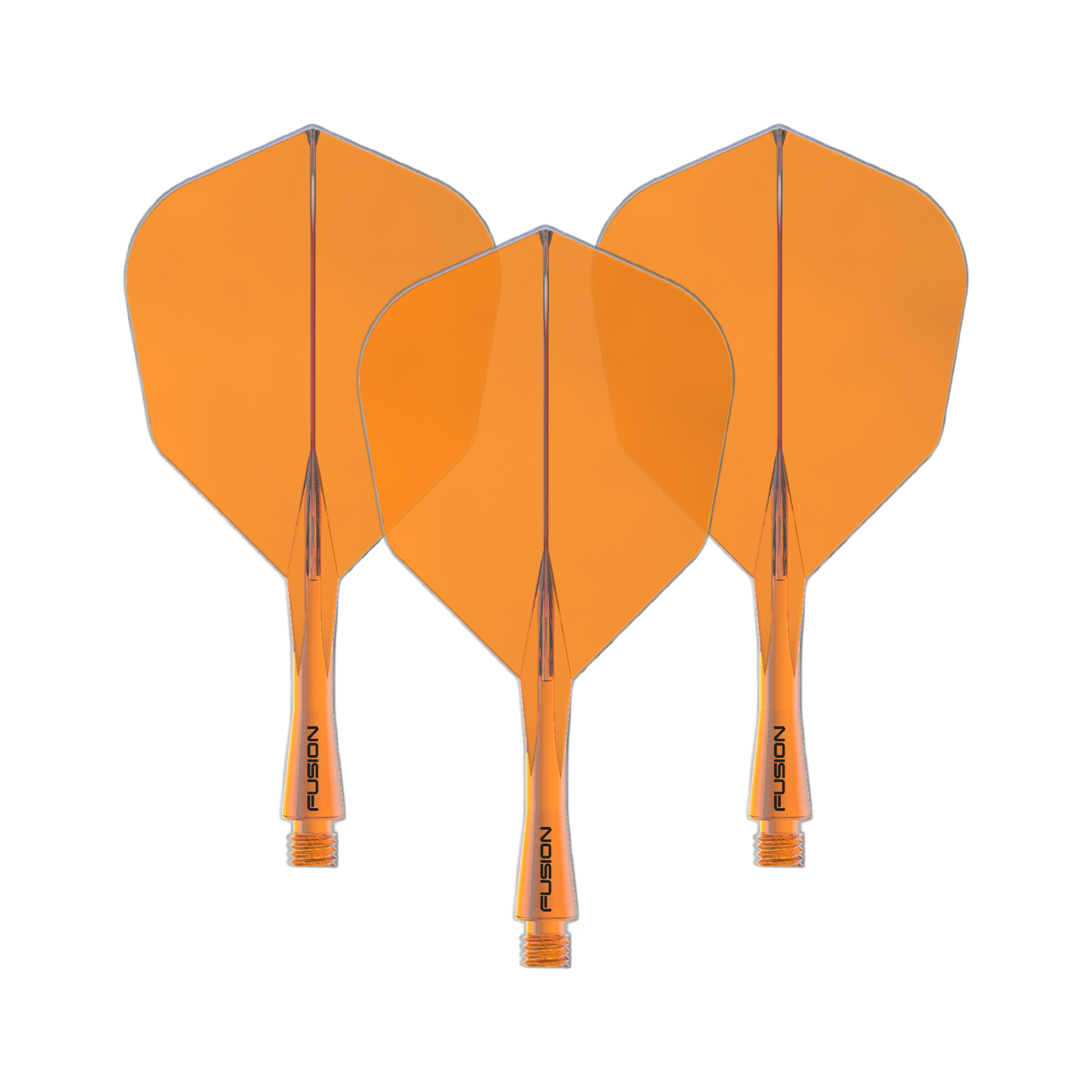 Dies ist ein Bild eines Winmau Fusion Flight Shaft Systems No6 in Neon Orange, 22 mm. Das Produkt wird als Set dargestellt.
