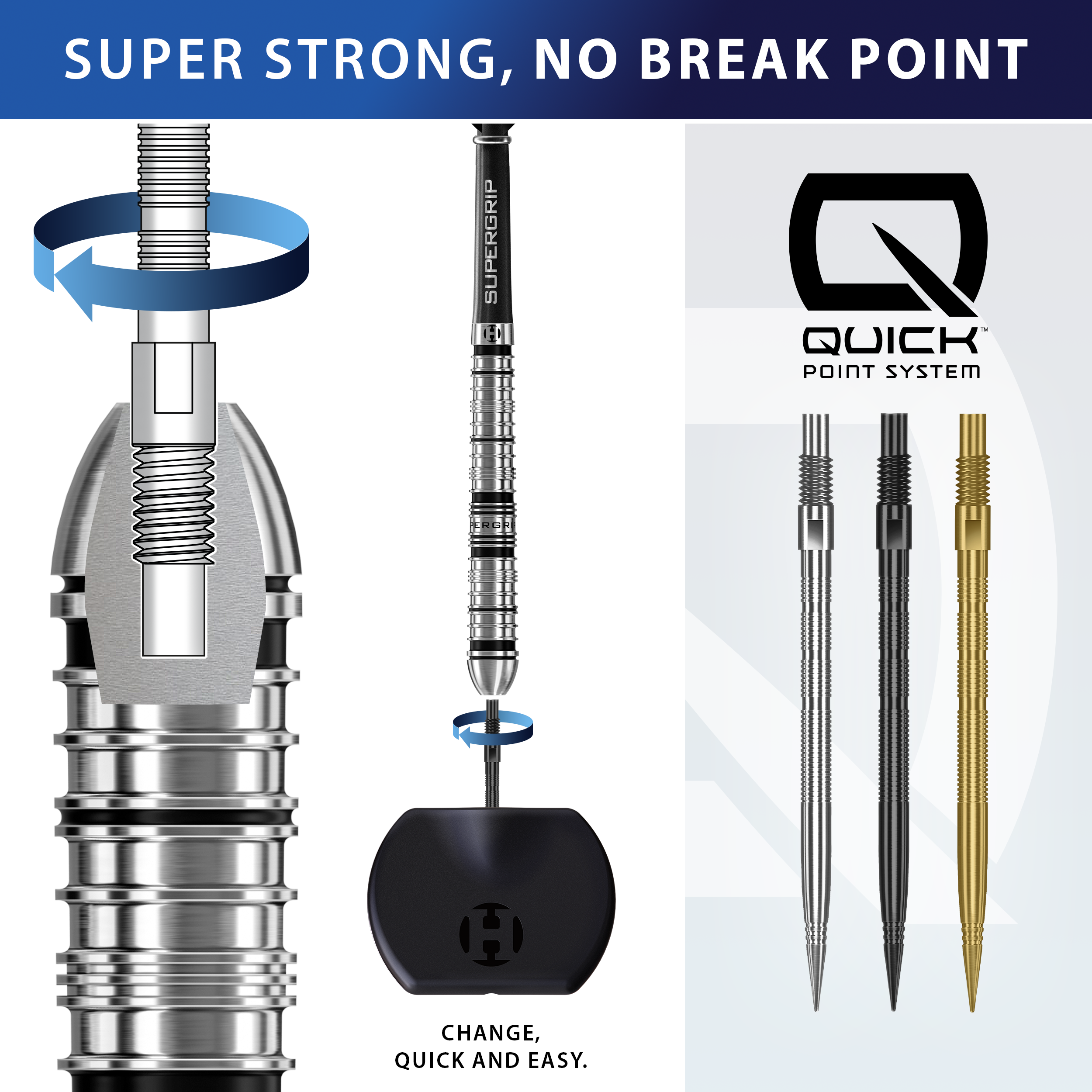 Zu sehen sind Harrows Quick Point Micro Ridge Dartspitzen in Schwarz. Sie bieten eine spezielle Riffelung für einen festen Halt im Dart.