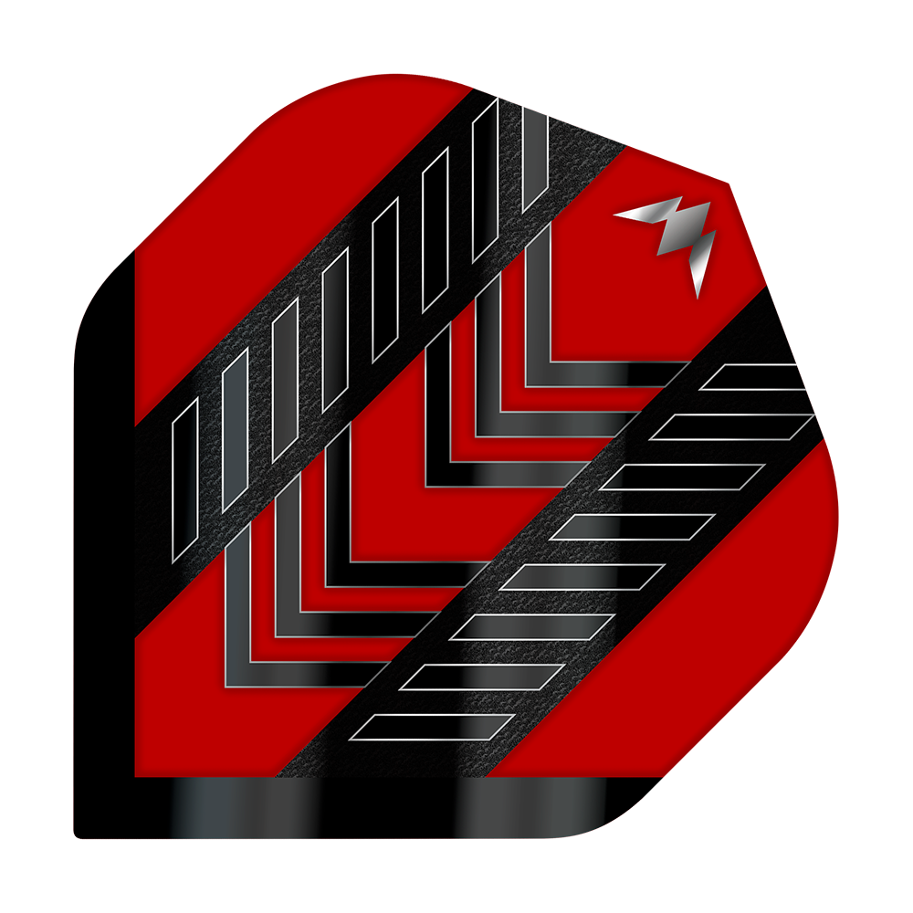 Mission Solo Rogue No2 Standard Flights Das Bild zeigt das Produkt "Mission Solo Rogue No2 Standard Flights". Das Flight ist rot mit schwarzen und silbernen Mustern und einem kleinen silbernen Symbol in der Ecke.