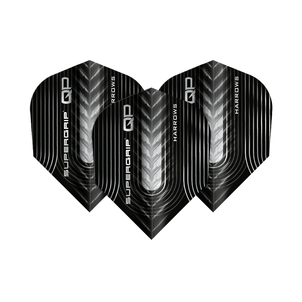 Harrows Supergrip QP No6 Flights Harrows Supergrip QP No6 Flights sind Dartflights mit besonderem Design. Dieses Bild zeigt ein Set dieser Flights.
