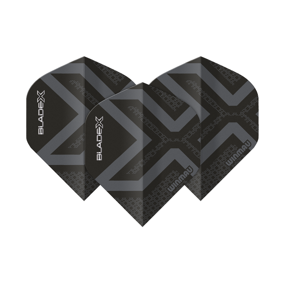 Winmau Prism Delta Blade X Metallic Black No2 Standard Flights Abgebildet ist ein Winmau Prism Delta Blade X Metallic Black No2 Standard Flight. Das Produkt erscheint in schwarzer Metallic-Farbe.