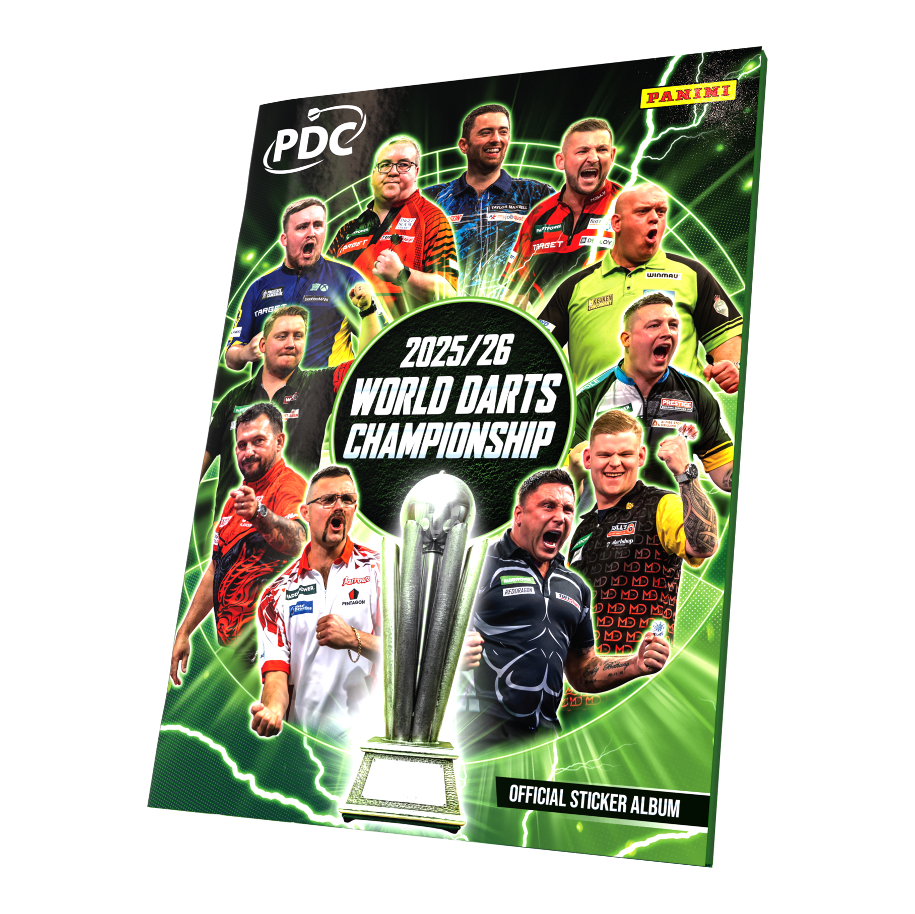 Panini PDC World Darts Championship 2025/26 - Softcover Mega Bundle with two sticker boxes Panini PDC World Darts Championship 2025/26 - Offizielles Sticker-Sammelalbum als Softcover zu sehen. Das Sammelalbum ist für die Kollektion von Panini-Stickern rund um die Weltmeisterschaft gedacht.