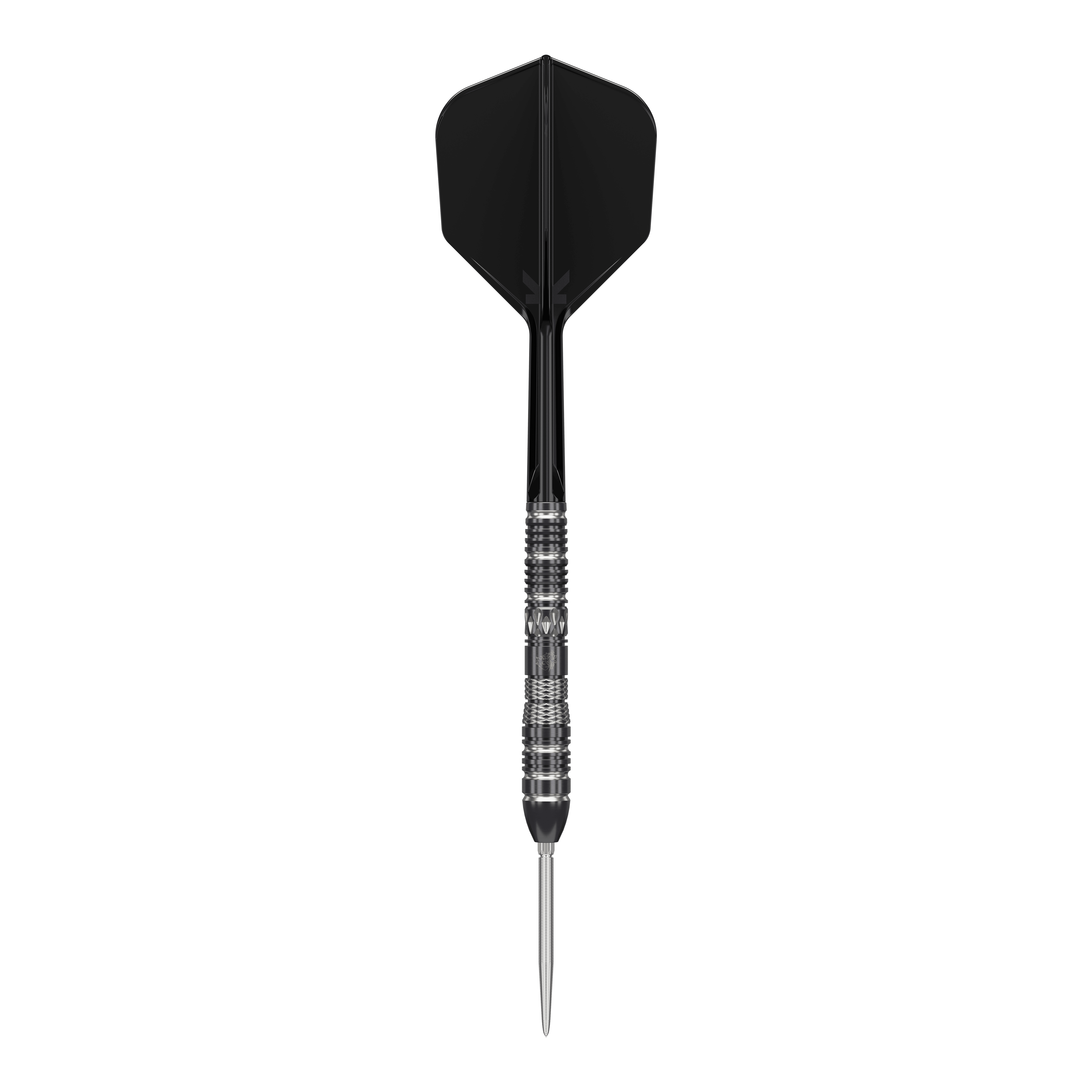 Target Black Marque Dragon 3 Swiss Point Steeldarts Das Bild zeigt einen Target Black Marque Dragon 3 Swiss Point Steeldart. Der Dartpfeil hat ein schwarzes Flight und einen silber-schwarzen, metallischen Griffbereich.