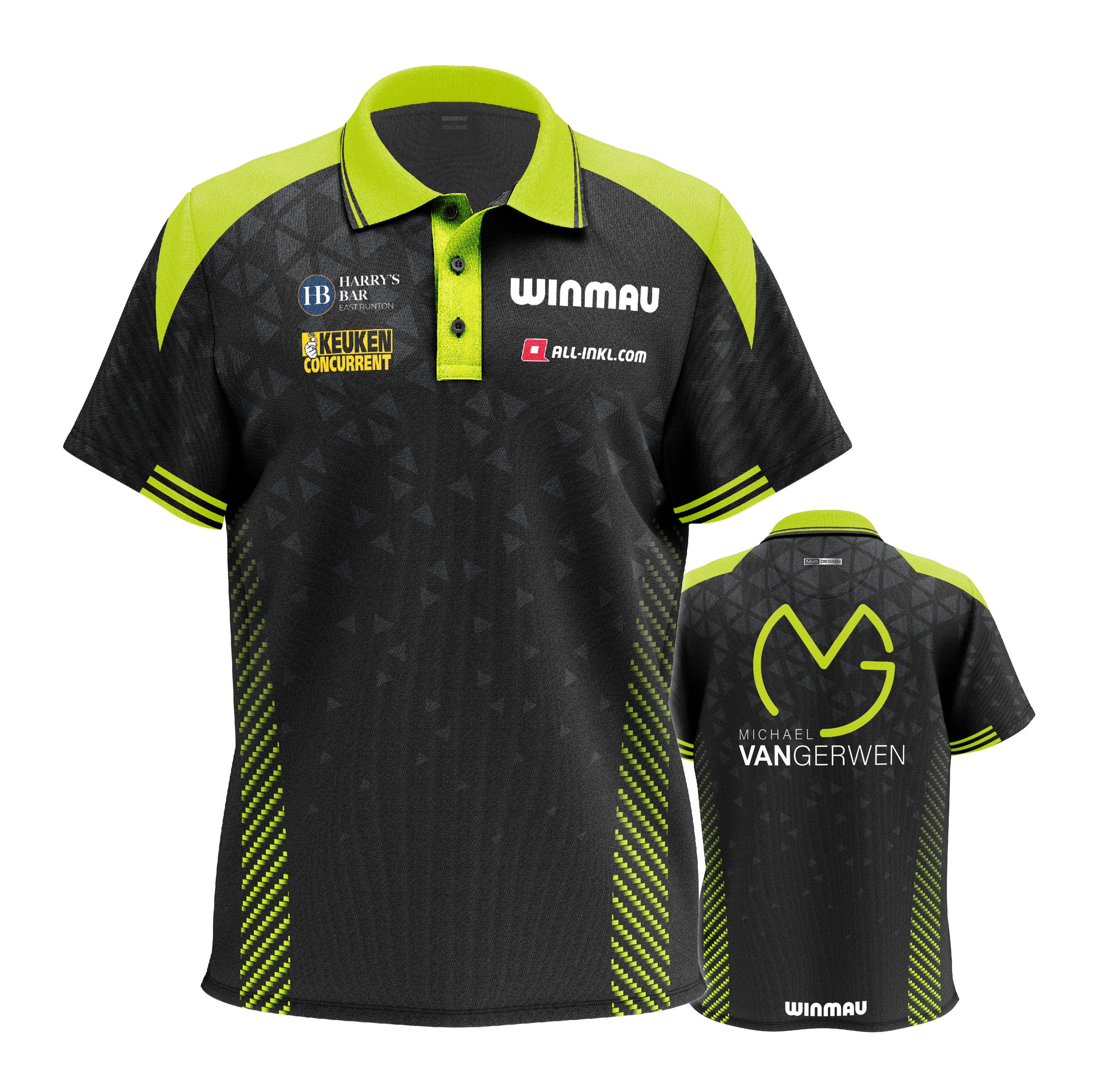 Winmau Michael Van Gerwen Stage polo shirt Auf dem Bild ist das Winmau Michael Van Gerwen Stage Poloshirt zu sehen. Dieses Poloshirt ist für Dart-Fans gestaltet.