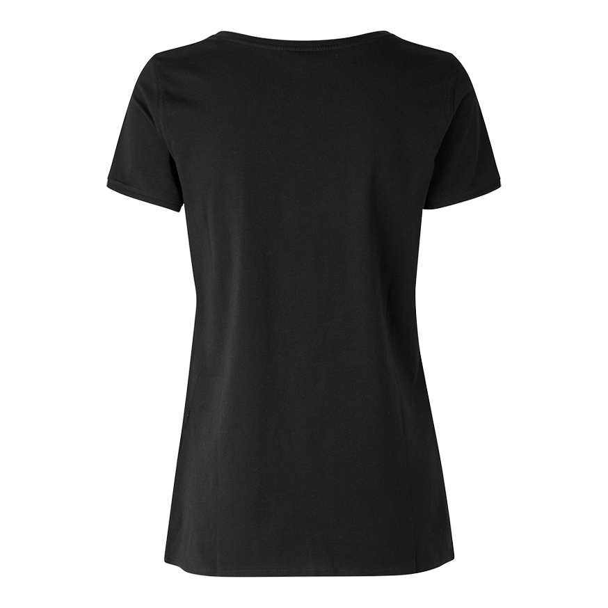 Barrels and Shafts Women's T-Shirt - Black Das Bild zeigt ein schwarzes Damen-T-Shirt von hinten. Das T-Shirt hat einen einfachen, klassischen Schnitt ohne sichtbare Aufdrucke oder Muster.