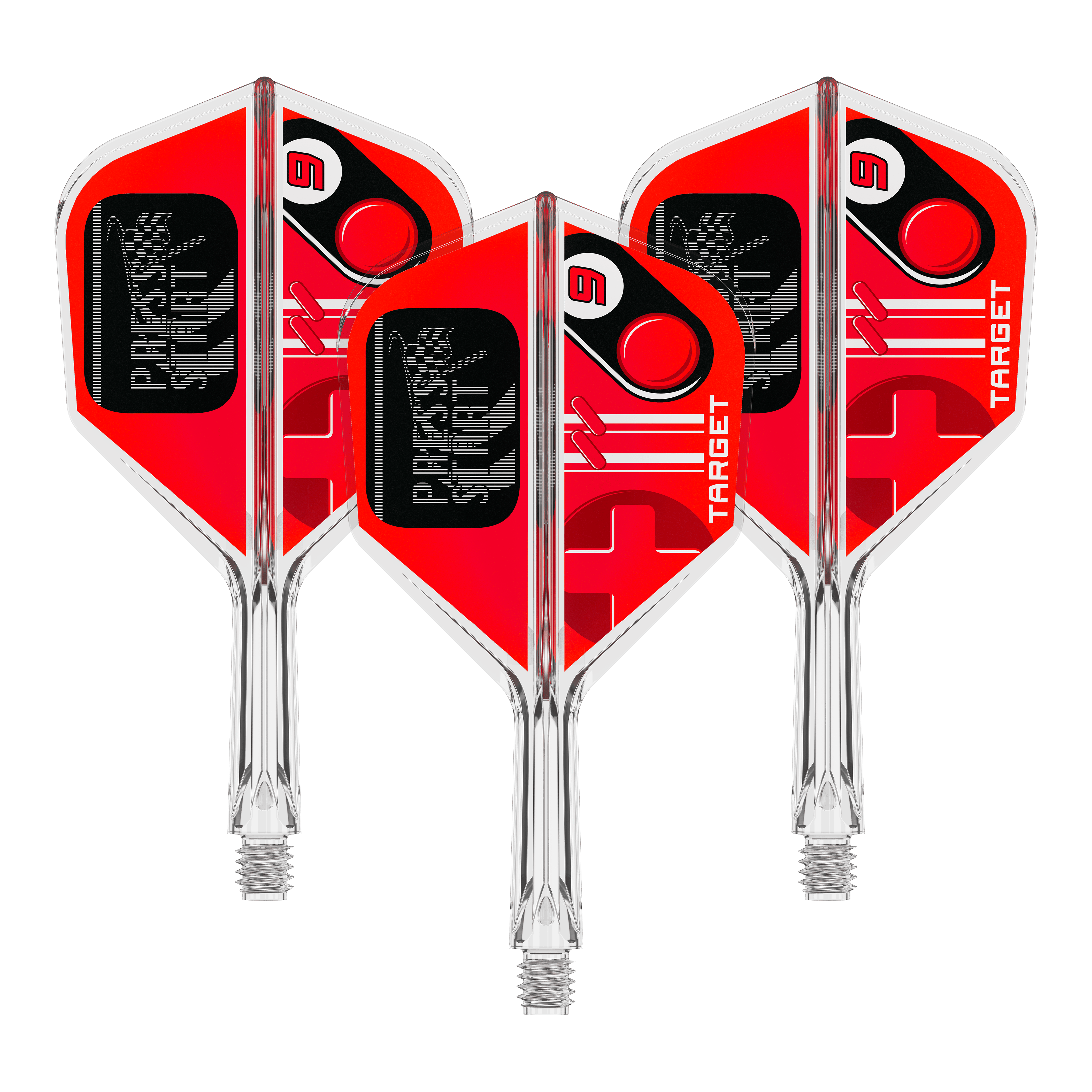 Abgebildet ist das Produkt 410582_Target_K-Flex_PressStart_No6_Flights_19mm_1Set. Das Produkt besteht vermutlich aus einem Set von Dart-Flights.