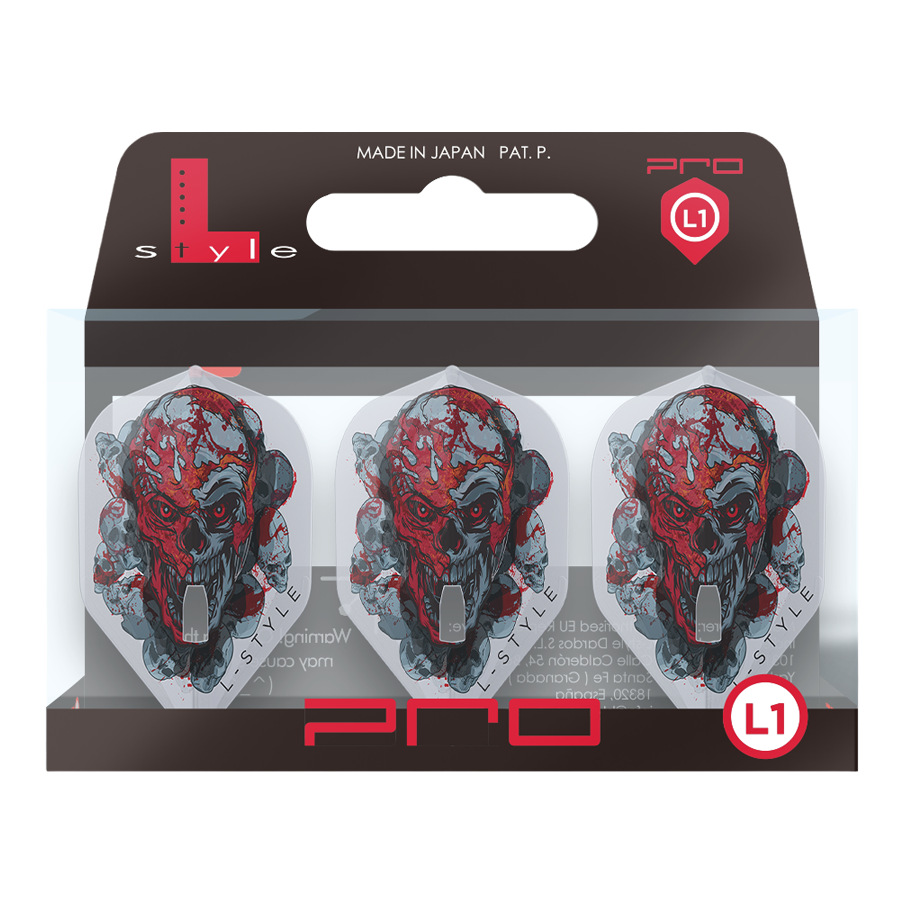 Das Bild zeigt die L-Style Ryan Searle Signature V4 Clear White L1PRO Flights. Es handelt sich um hochwertige Flights für Dartsport.