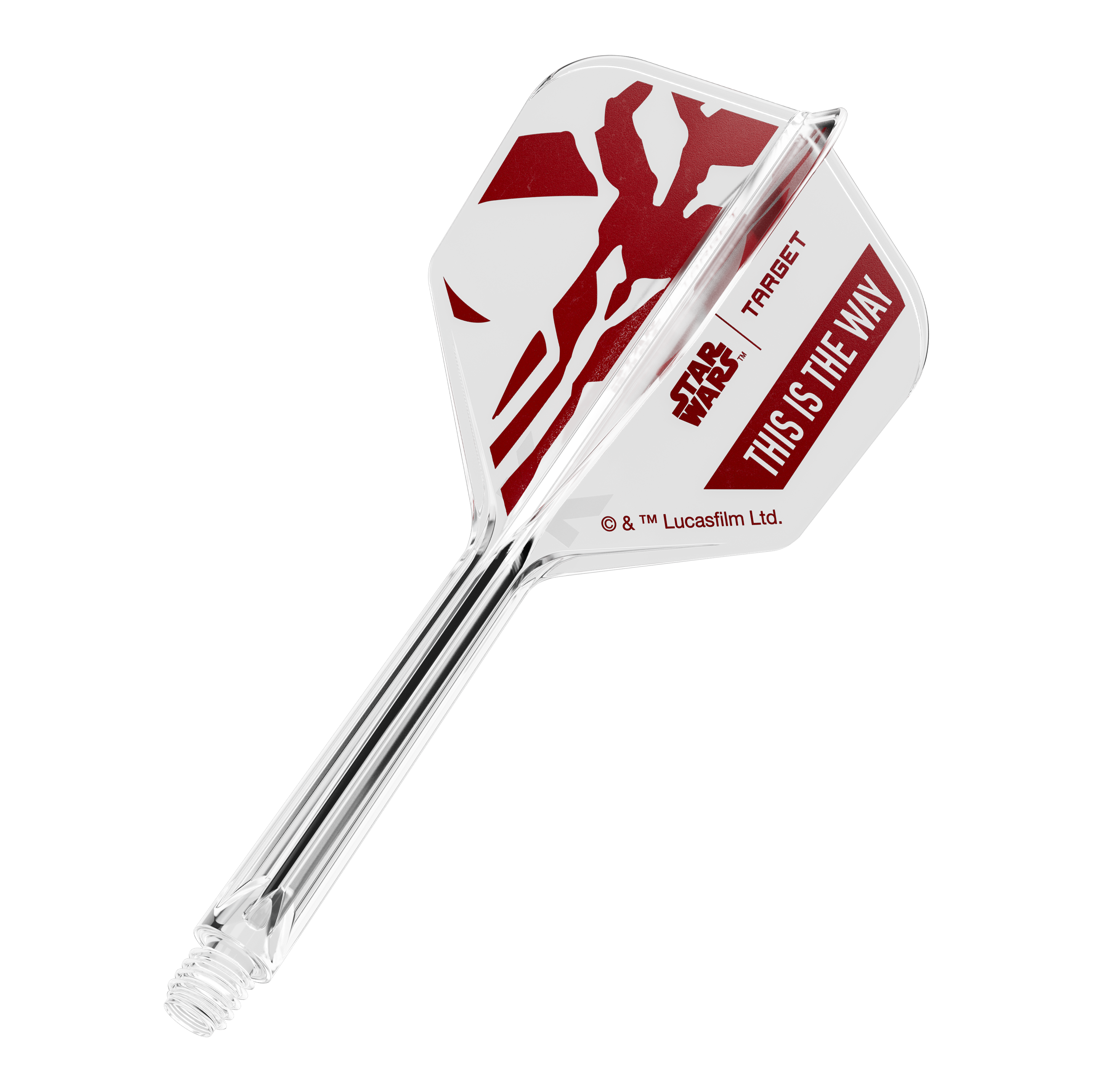 Target Star Wars K-Flex Set Mandalorian No6 Flights Zu sehen ist '410625_Target_StarWars_K-Flex_ThisIsTheWay_No6_Flights_33mm_1b'. Es handelt sich wohl um Dart-Flights mit dem Schriftzug 'This Is The Way'.