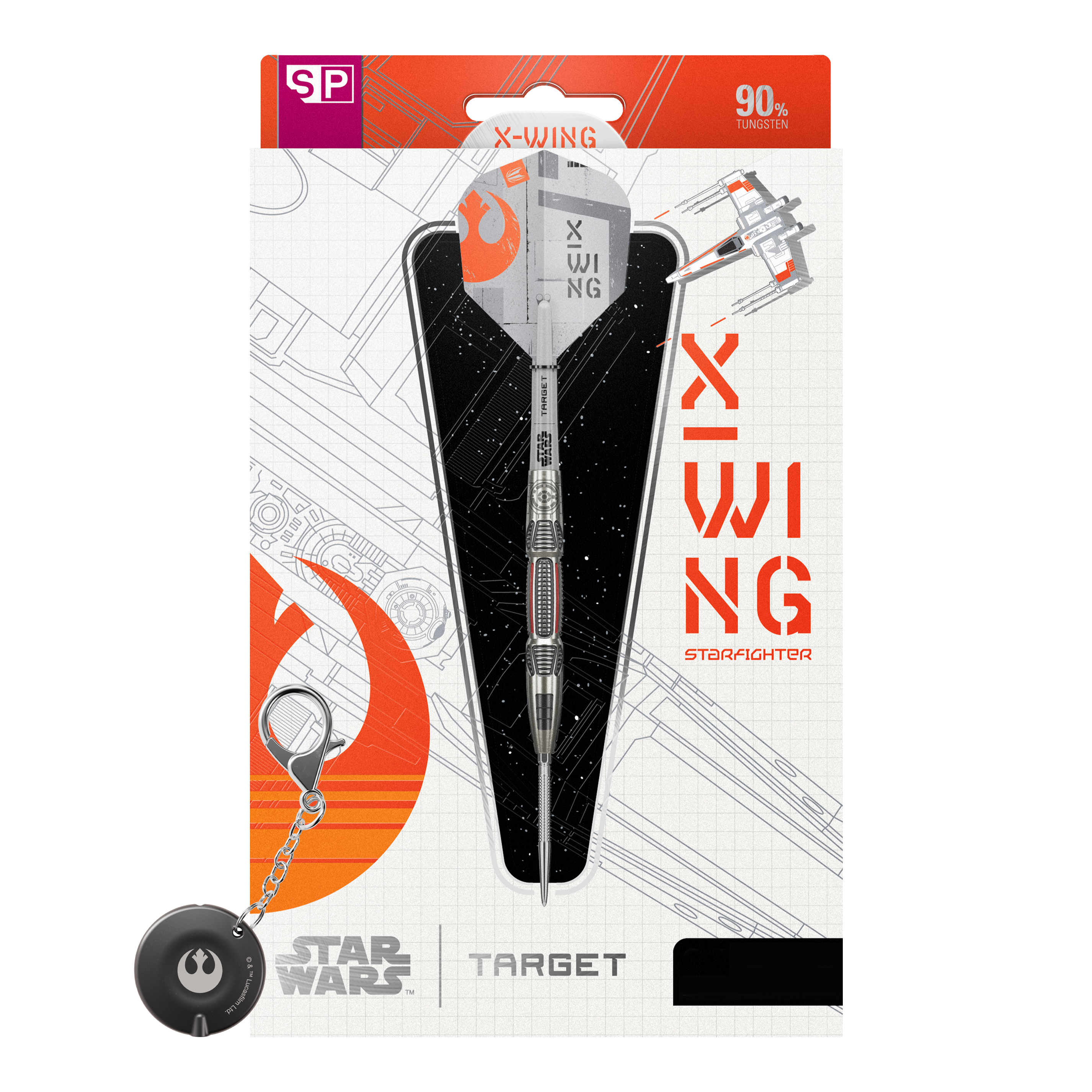 Target Star Wars X-Wing Swiss Point Steel Darts Zu sehen ist das Produkt Target Star Wars X-Wing Swiss Point Steeldarts. Diese Steeldarts sind inspiriert von dem berühmten X-Wing aus Star Wars.