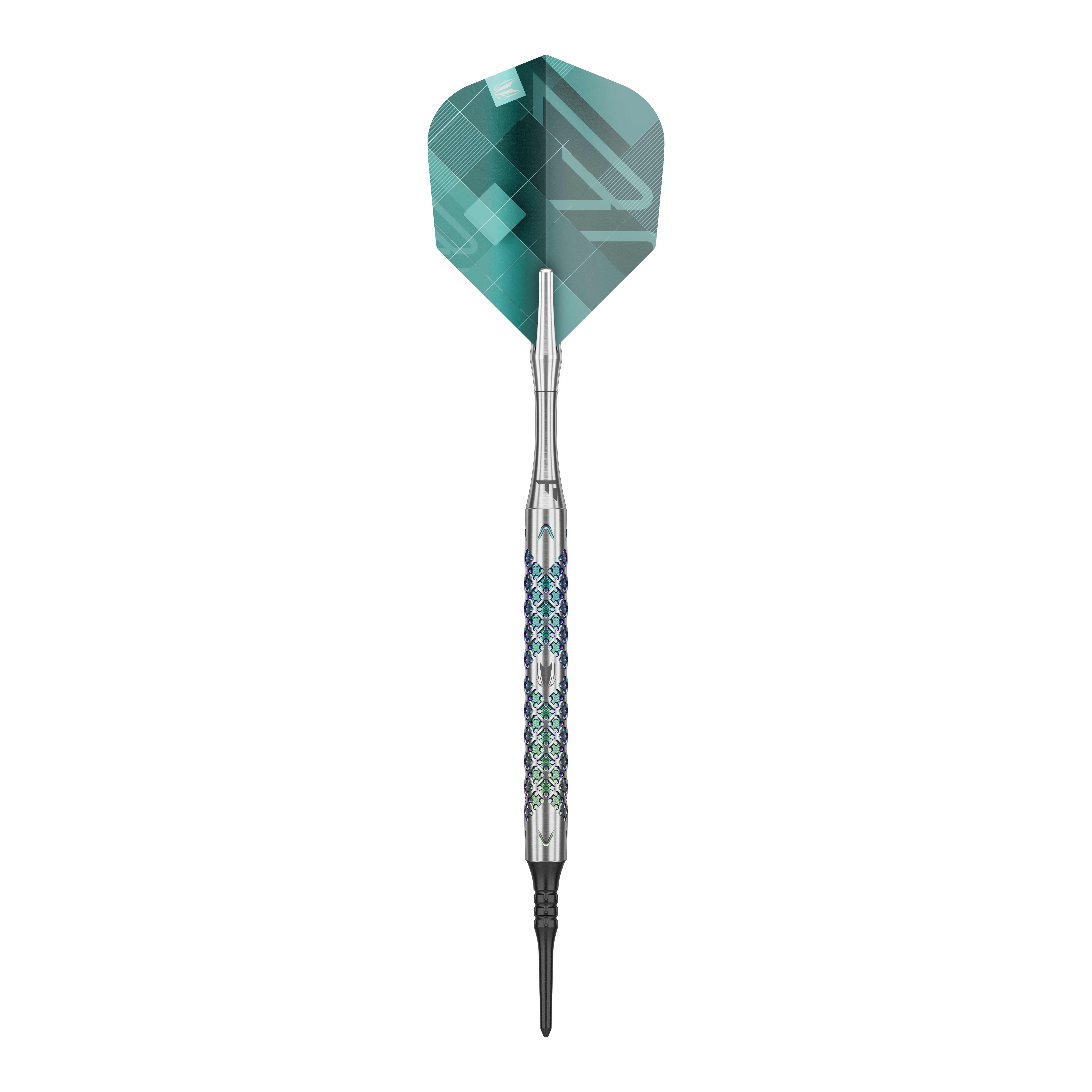 Target Rove 10 Soft Darts Ein einzelner Target Rove 10 Softdart ist im Bild zu sehen. Die Oberfläche und Konturen sind gut zu erkennen.