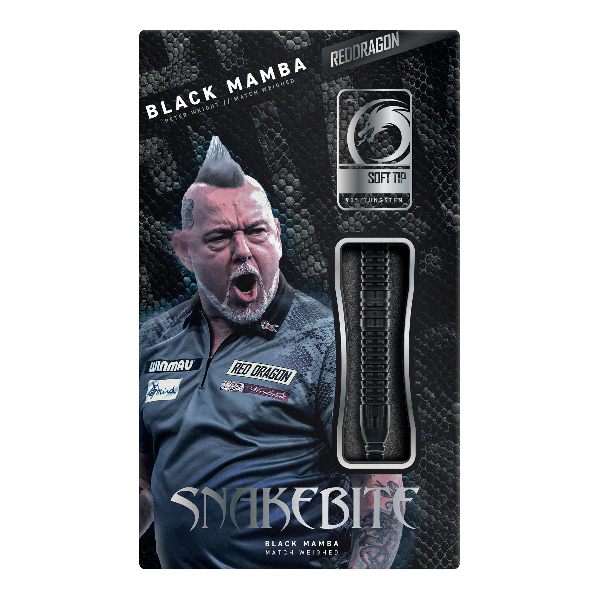 Red Dragon Peter Wright Snakebite Black Mamba Soft Darts - 20g Dargestellt ist der Red Dragon Peter Wright Snakebite Black Mamba Softdart mit 20g. Dieser Softdart richtet sich an ambitionierte Spieler und besticht durch hohe Qualität.