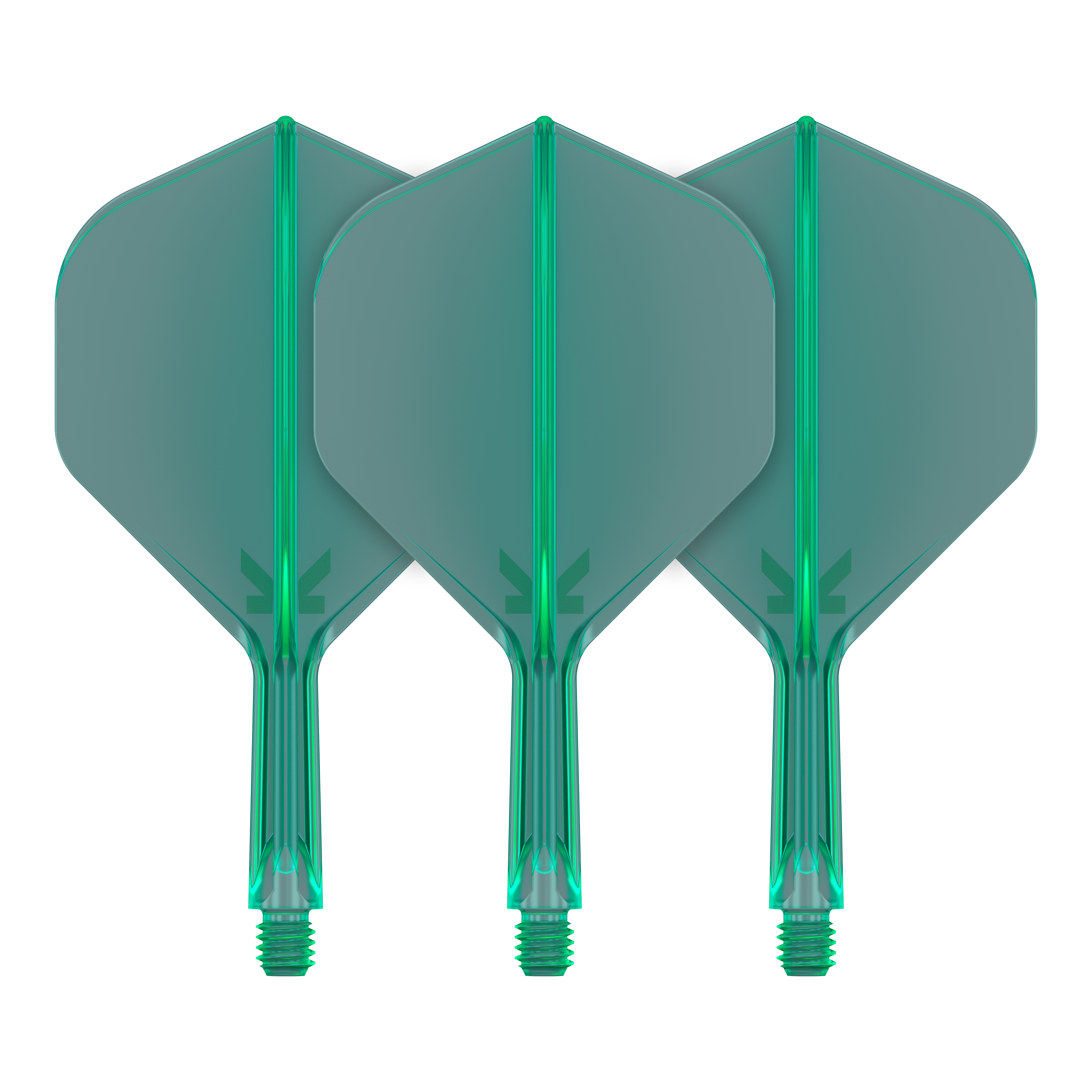 Target K-Flex No2 Standard Flight System - Green In der Aufnahme werden Dart-Flights mit klarer Linienführung gezeigt. Zwei Flights sind im Bild nebeneinander positioniert.