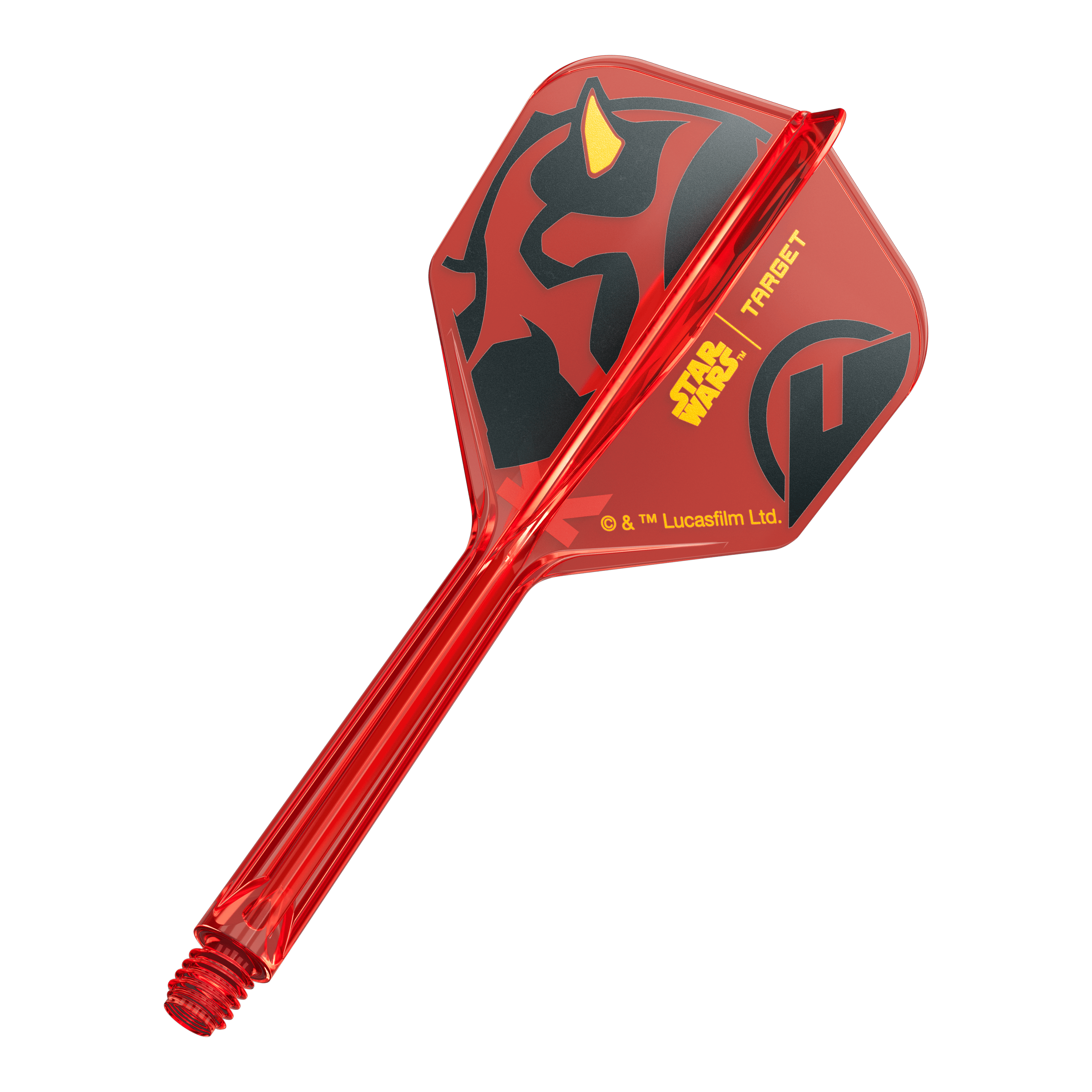 Target Star Wars K-Flex Darth Maul No6 Flights Ein einzelner Dartflight mit dem Titel '410522_Target_StarWars_KFlex_DarthMaul_No6_Flights_Medium_33mm_1'. Das Bild zeigt ein Star Wars Motiv im Darth Maul Design in mittlerer Größe.