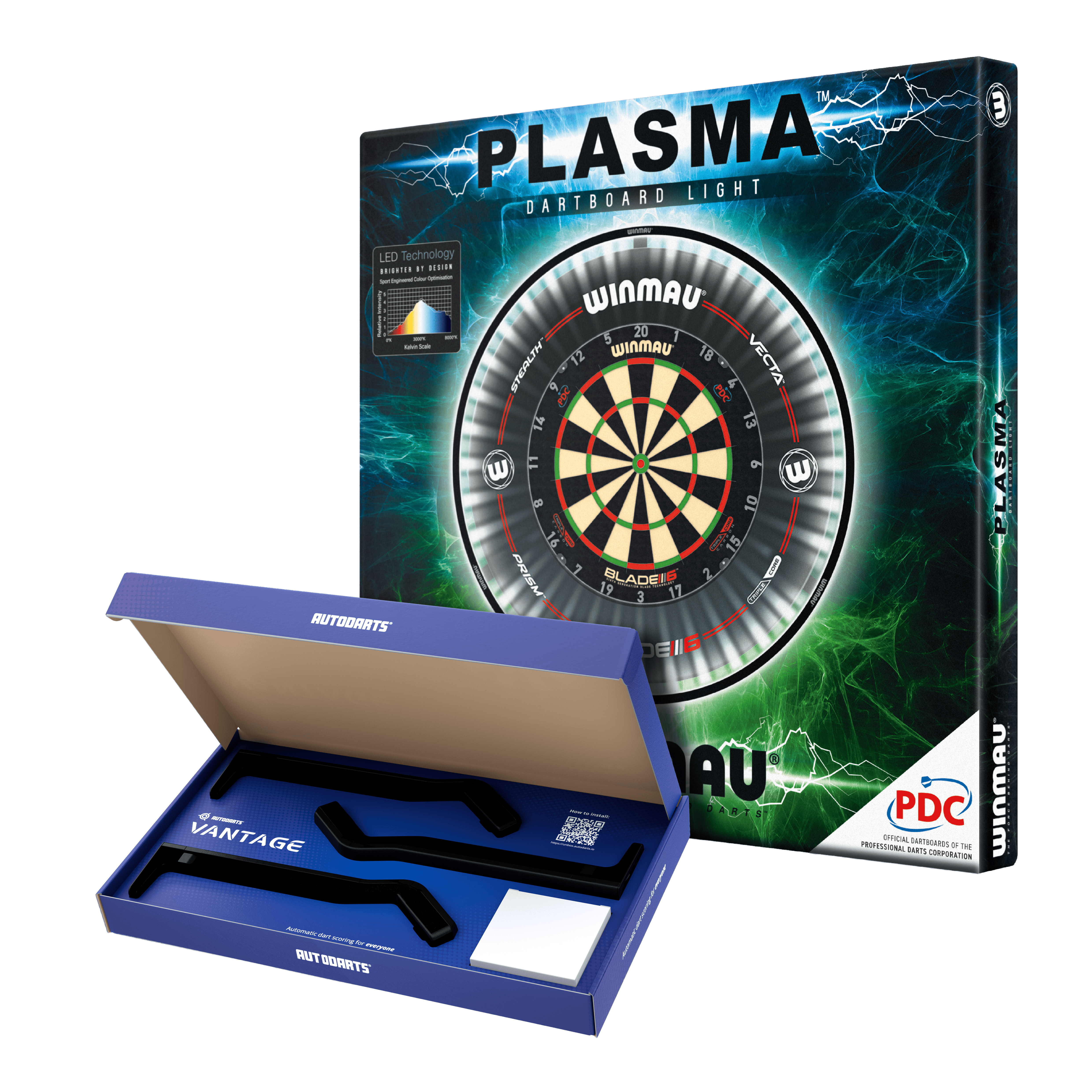 Das Bild zeigt das Autodarts Vantage Auto-Scoring-System. Es ist wahrscheinlich ein System zur automatischen Auswertung von Dartergebnissen.