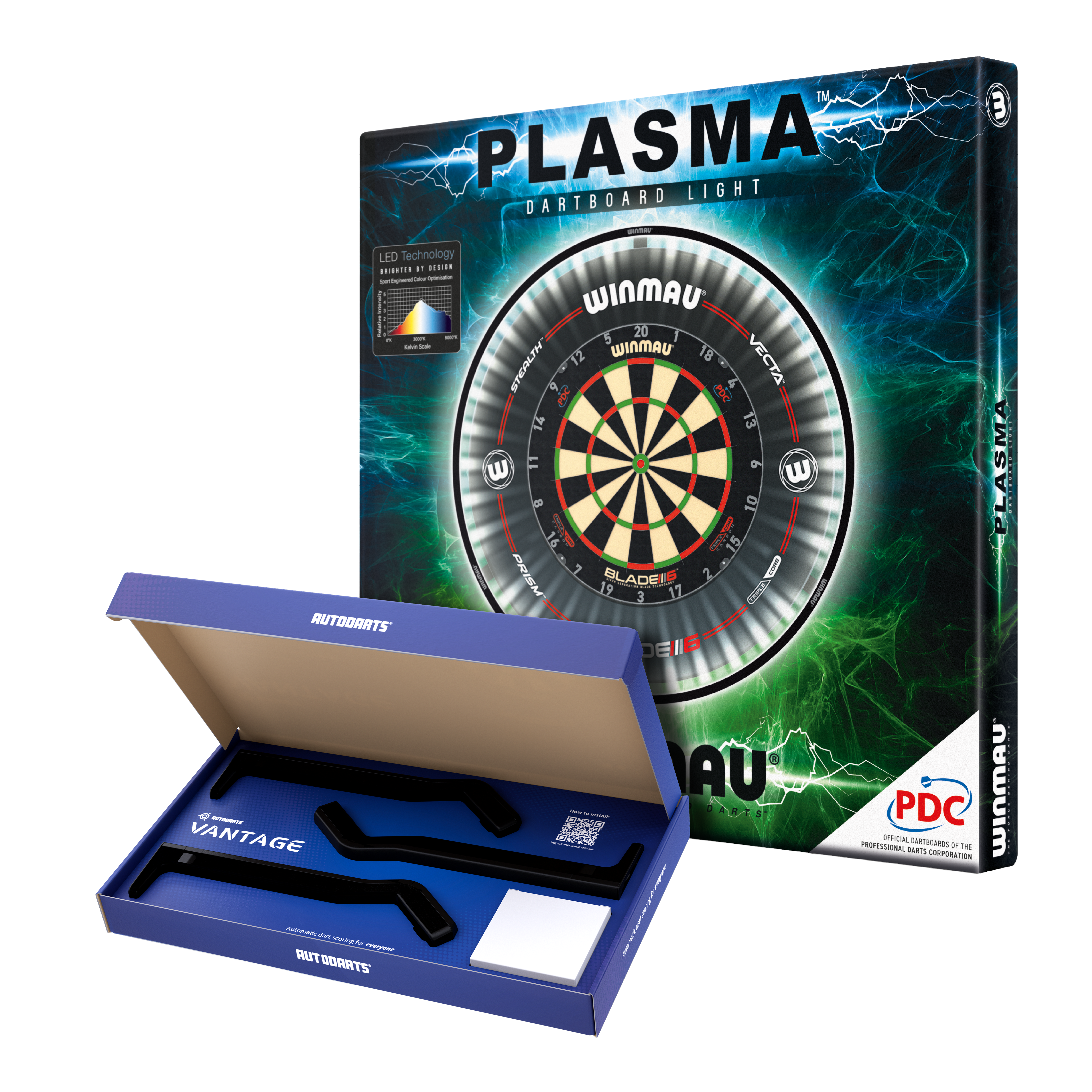 Autodarts Vantage auto scoring system Das Bild zeigt das Autodarts Vantage Auto-Scoring-System. Es ist wahrscheinlich ein System zur automatischen Auswertung von Dartergebnissen.