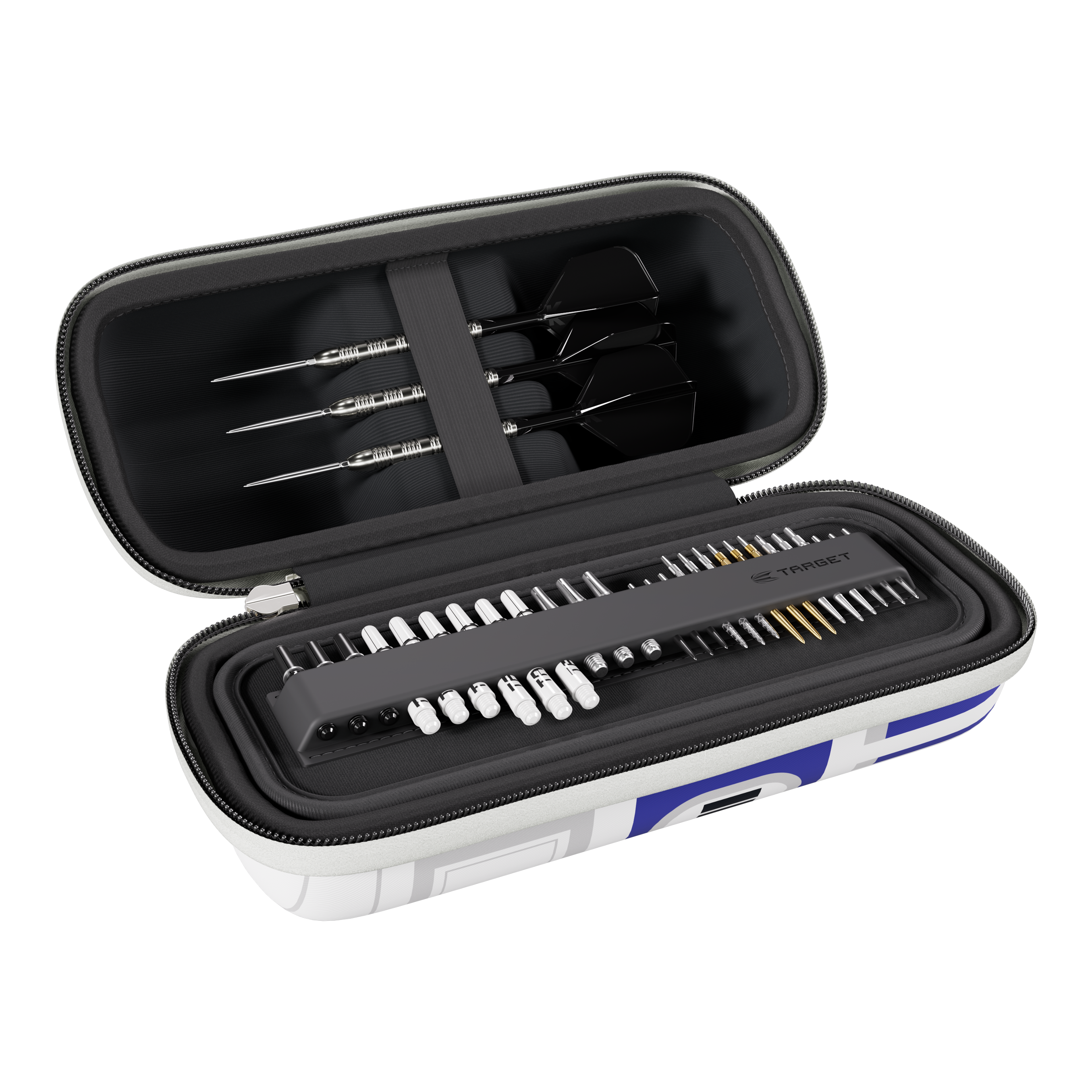 Target Star Wars Boa Dartcase - R2D2 Hier sieht man das Target Star Wars Boa Dartcase - R2D2. Die Aufbewahrungstasche ist im Stil von R2D2 gestaltet.