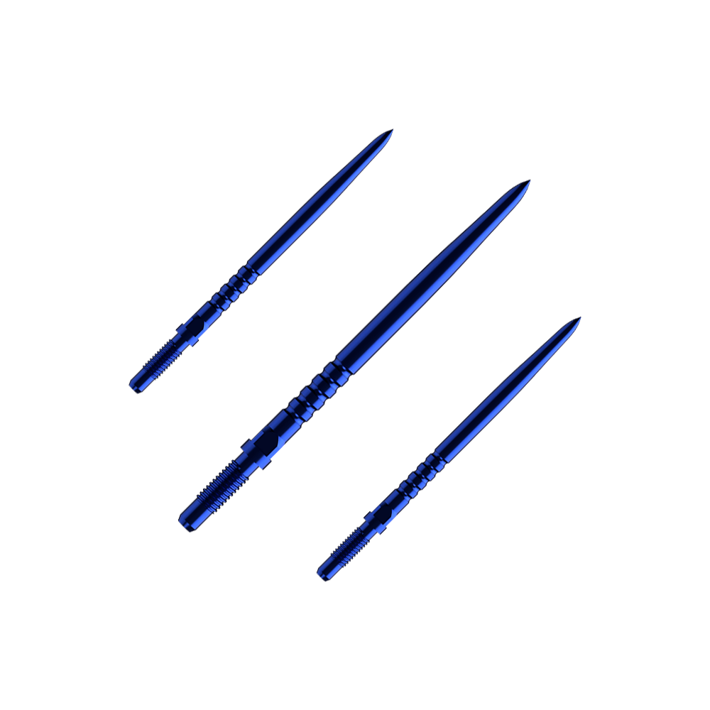 Bulls NL Convertible Point Dart Tips - Ringed Grip - Blue Hier sieht man ein Set aus mehreren RingedGrip Convertible Points in Blau, 32mm lang. Es sind Ersatzspitzen für Dartpfeile.