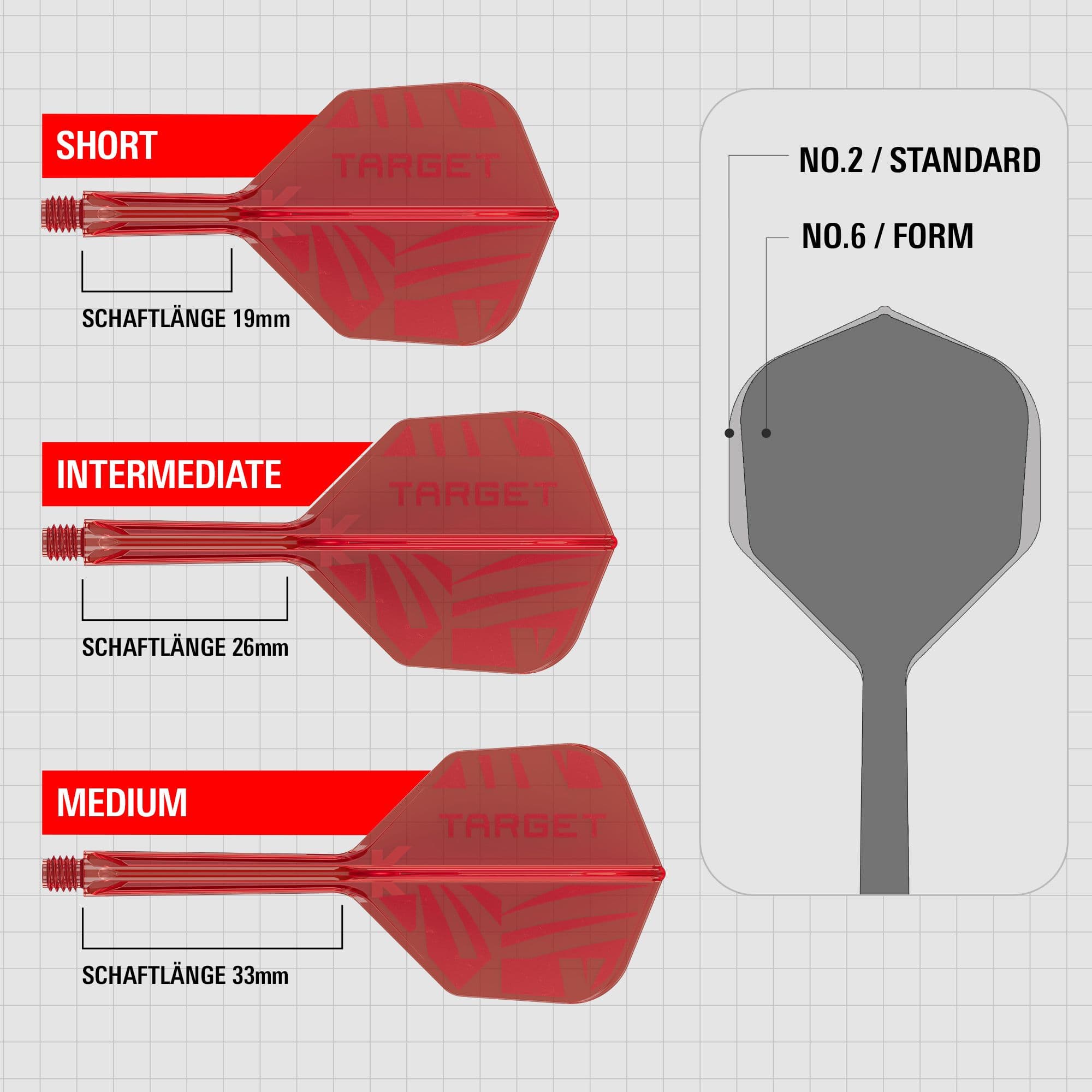 Target K-Flex Red No2 Standard Flights Abgebildet sind die Target K-Flex Red No6 Flights. Die Dartflights sind in roter Farbe und haben eine standardisierte Form.
