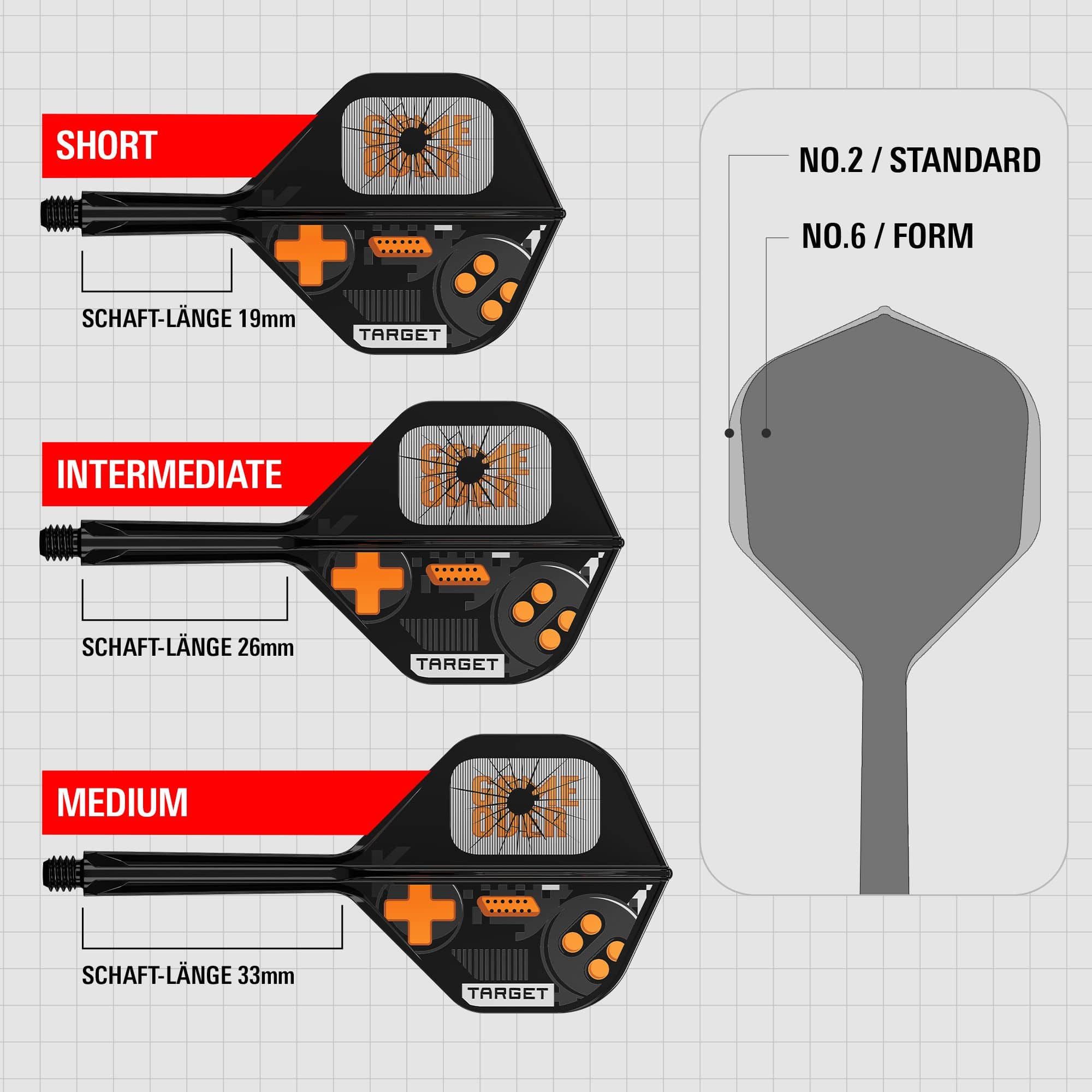 Target K-Flex Game Over No2 Standard Flights Abgebildet sind die Target K-Flex Game Over No2 Standard Flights. Diese Flights eignen sich für Dartspieler.