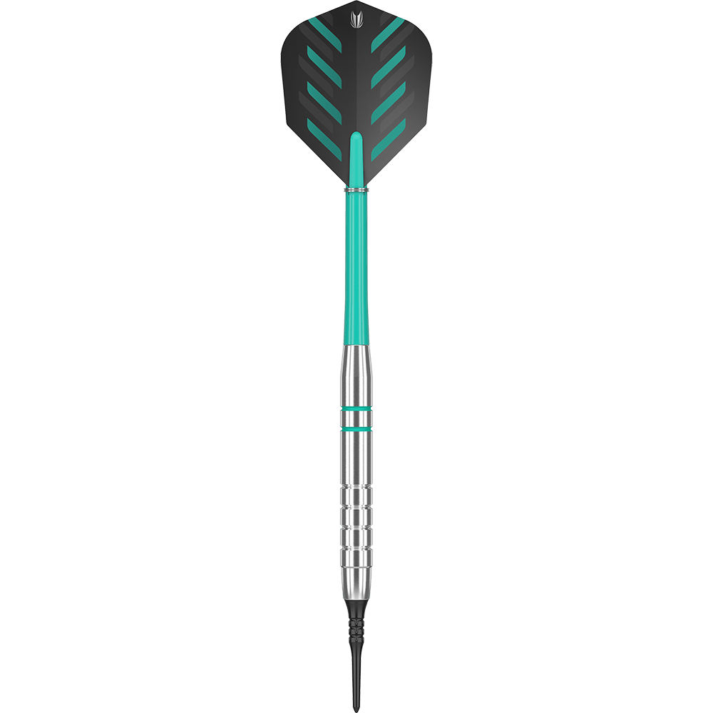 100550_Target_Rob_Cross_Silver_Voltage_Softdarts_1HKmViLZqwgvIe Target Rob Cross Silver Voltage Softdarts mit 18g. Das Bild zeigt schlanke Softdarts mit metallischem Finish.
